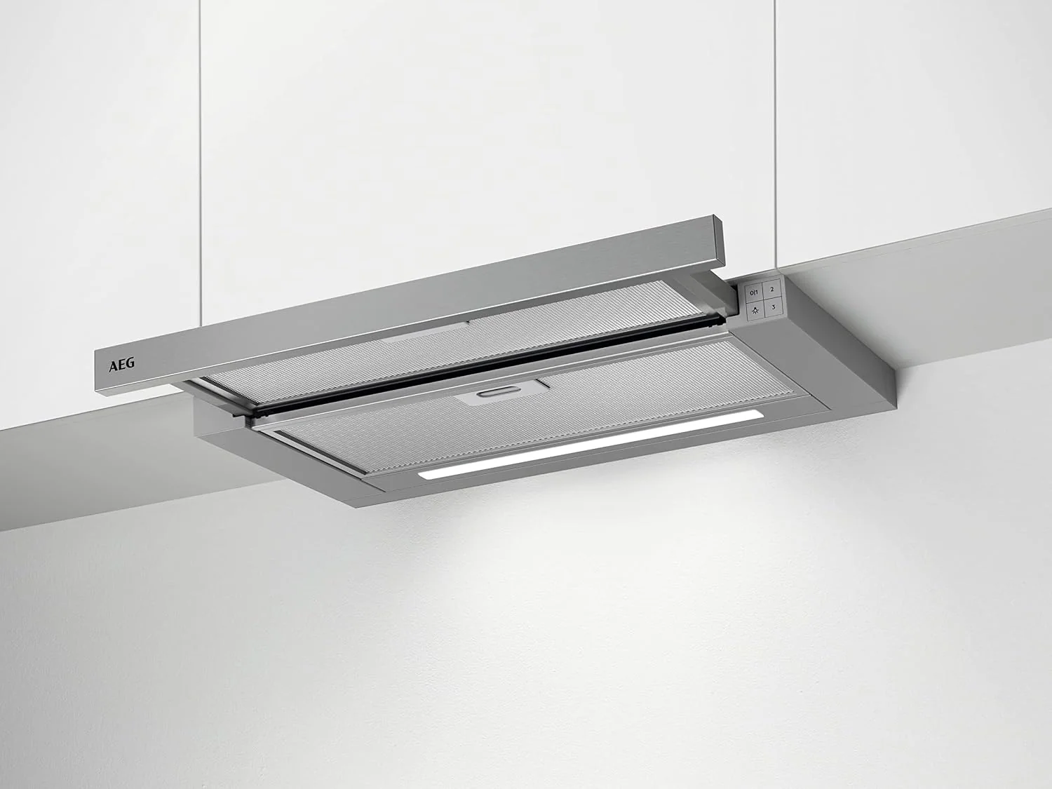 AEG DPS3640AM Flachschirm-Dunstabzugshaube/Abluft oder Umluft/60cm/Grau/max. 345 m³/h/min. 49, max. 68 dB(A)/C/Kurzhubtasten/Grau