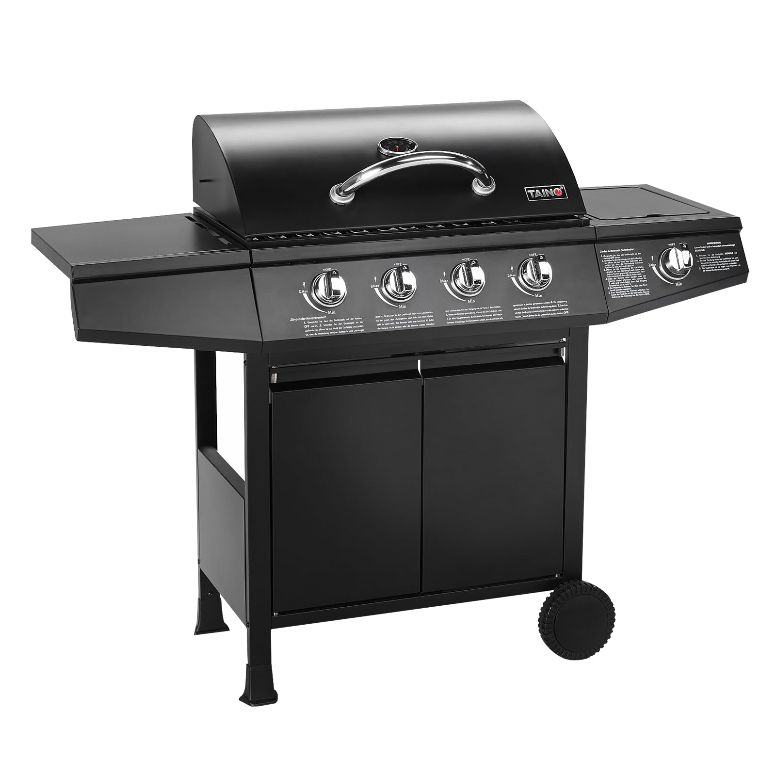 TAINO BASIC 4+1 BBQ Gasgrill Grillwagen mit Edelstahlbrenner Seitenkocher Grill TÜV geprüft