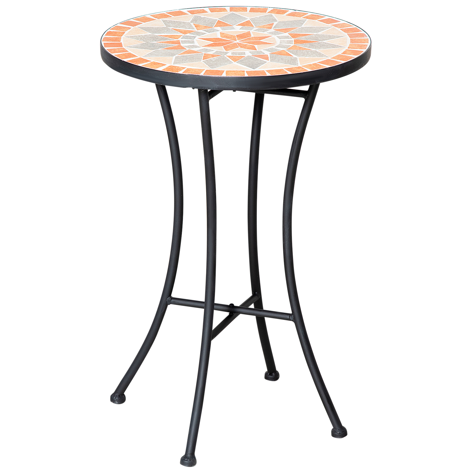 Outsunny Beistelltisch Gartentisch Ø35,5cm Rund wetterfest im Mesh-Stil Balkontisch mit Mosaik-Muster Metall Campingtisch Kaffeetisch für Wohnzimmer Büro Outdoor Indoor Gelb+Grau
