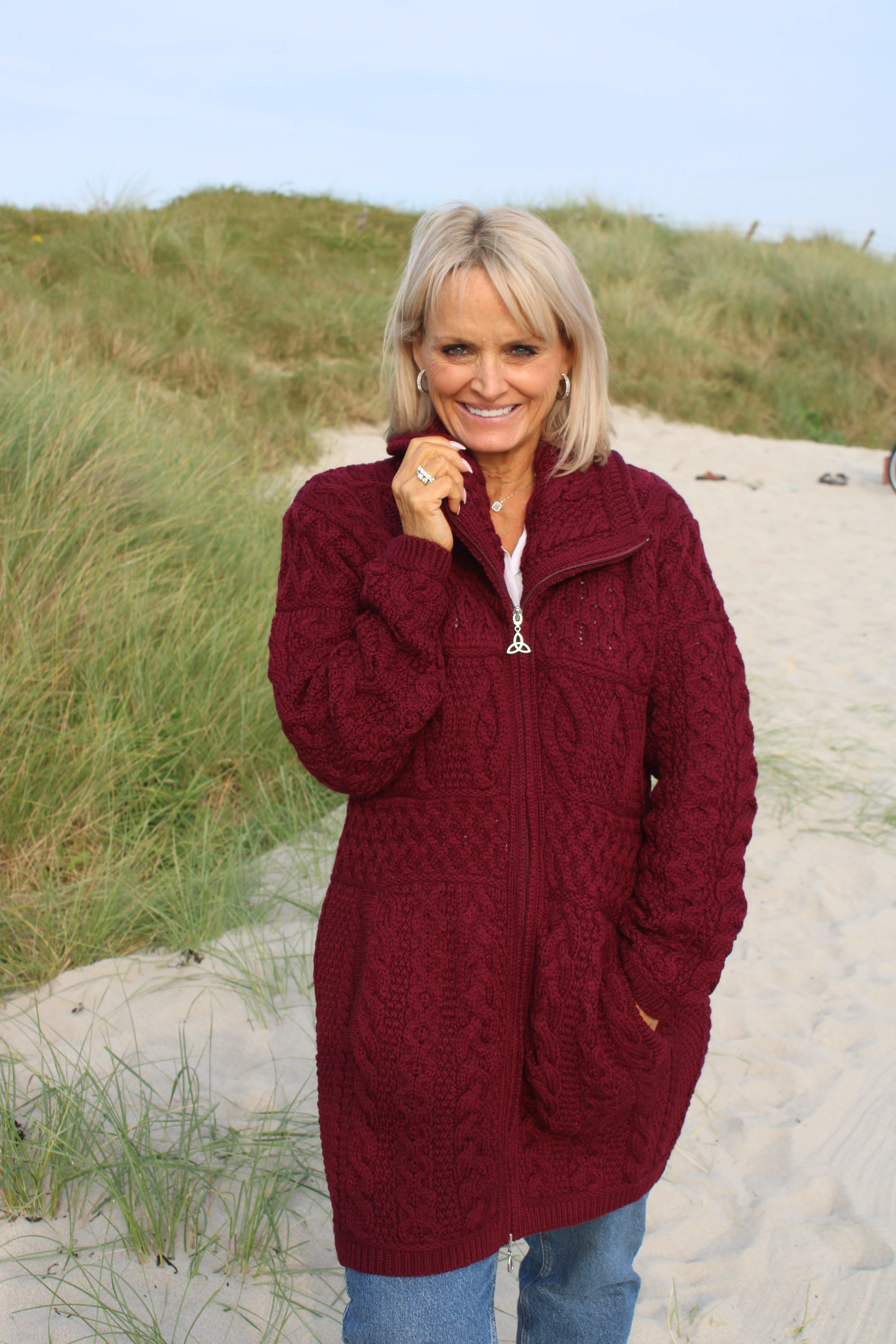 Double Collar Coat , Wine