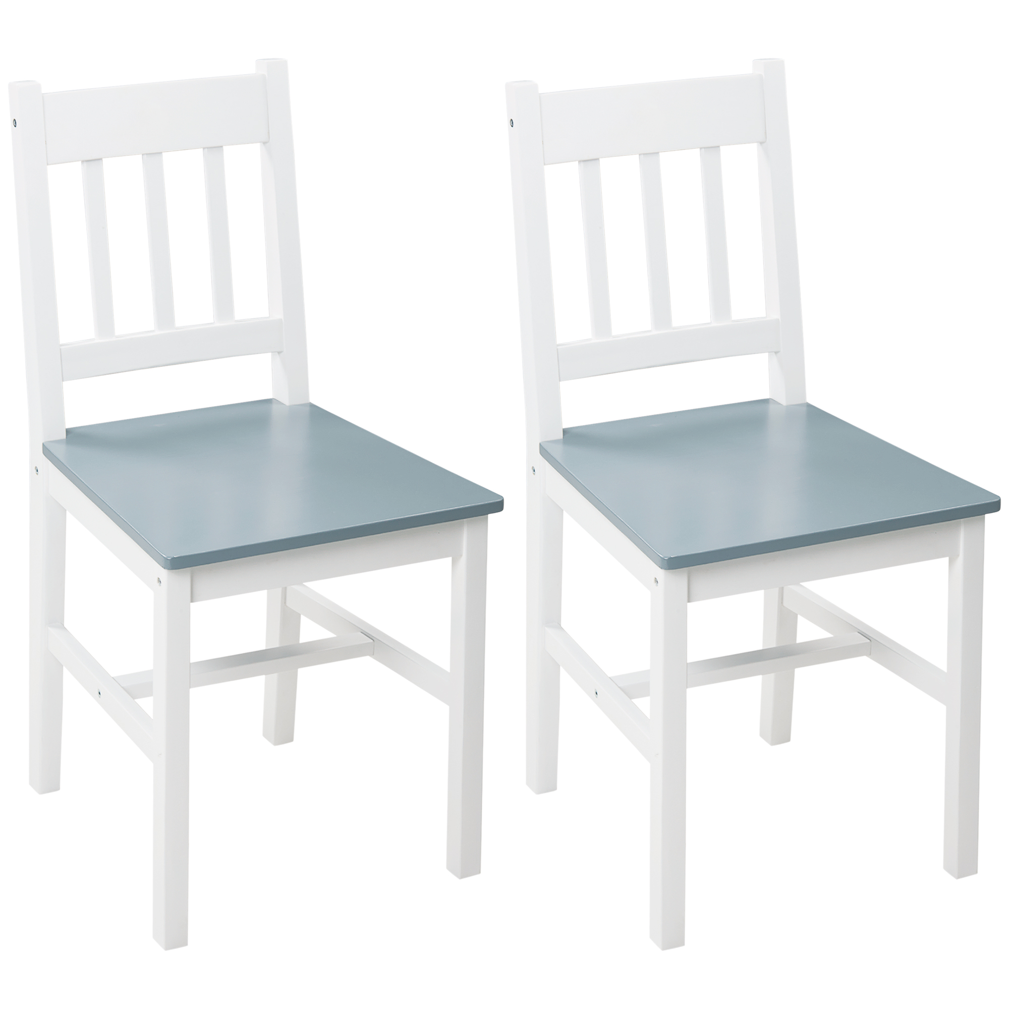 HOMCOM 2er-Set Esszimmerstühle Küchenstühle Stühle, Massivholz, 41 cm x 46,5 cm x 85,5 cm, Weiß