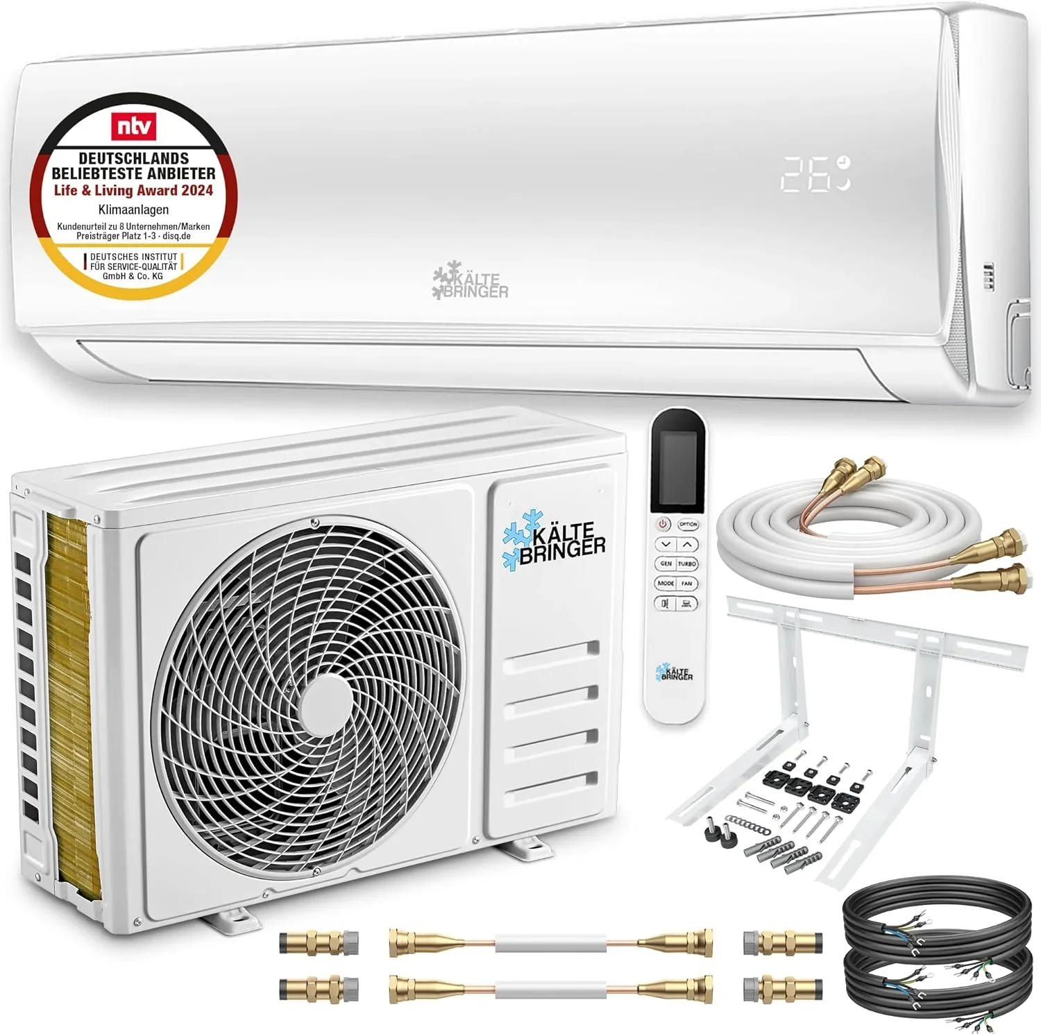 K?ltebringer Split Klimaanlage Quick Connect - 12000 BTU (3,4 kW) Klimager?t mit Heizfunktion, WiFi & App, bis 91qm, sehr leise - 5m Kupferleitung, K?ltemittel R32, Montagematerial, Wandhalterung