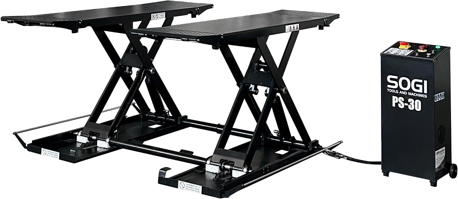 Sogi PS-30 Ponte Sollevatore per Auto a Forbice - elettroidraulico - Portata 3000 kg - a Pavimento - 230 V