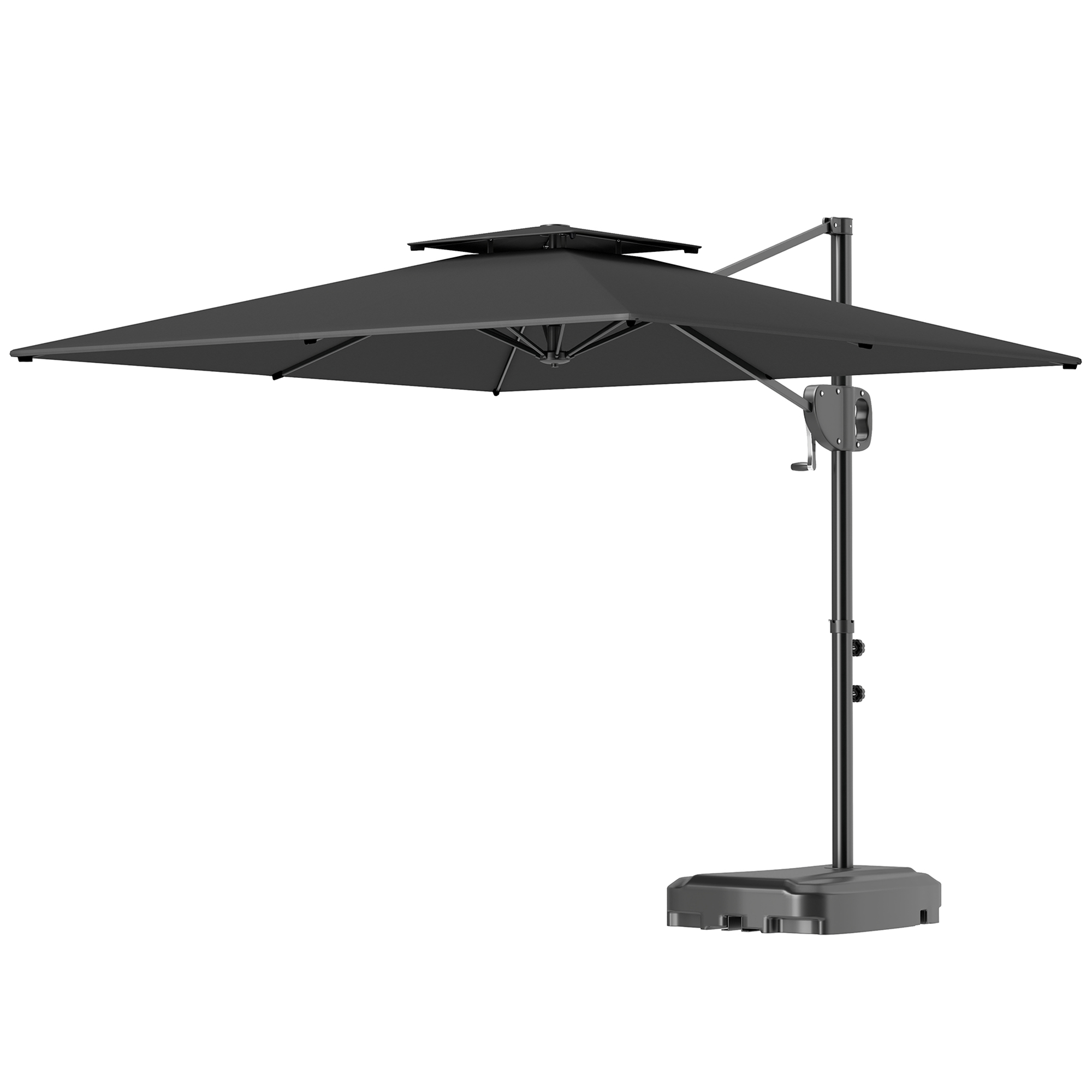 Outsunny Versetzter quadratischer Sonnenschirm 2,5 x 2,5 m, Garten- und Outdoor-Sonnenschirm mit Kurbel, 2 Ständer inklusive, 8 Metallstreben, Dunkelgrau
