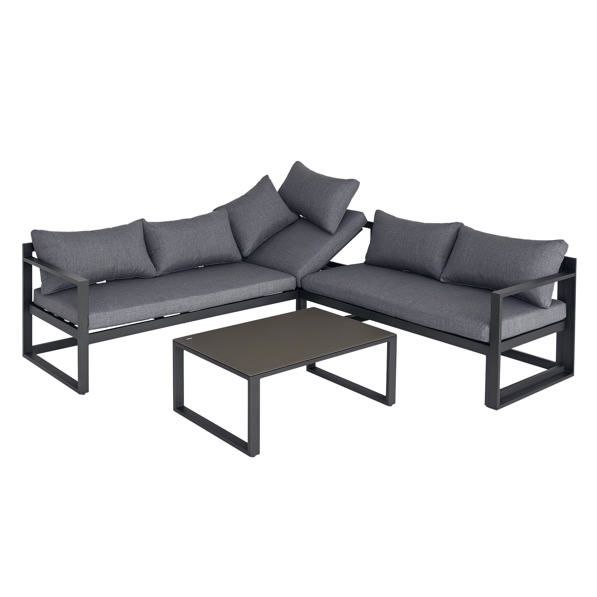 Outsunny 3-tlg. Gartengarnitur Gartenmöbel-Set mit Breitem Sitz, 4-stufig verstellbar Gartenliege Gartenset Sitzgruppe mit Beistelltisch Sofa mit Kissen Outdoor Aluminium Grau