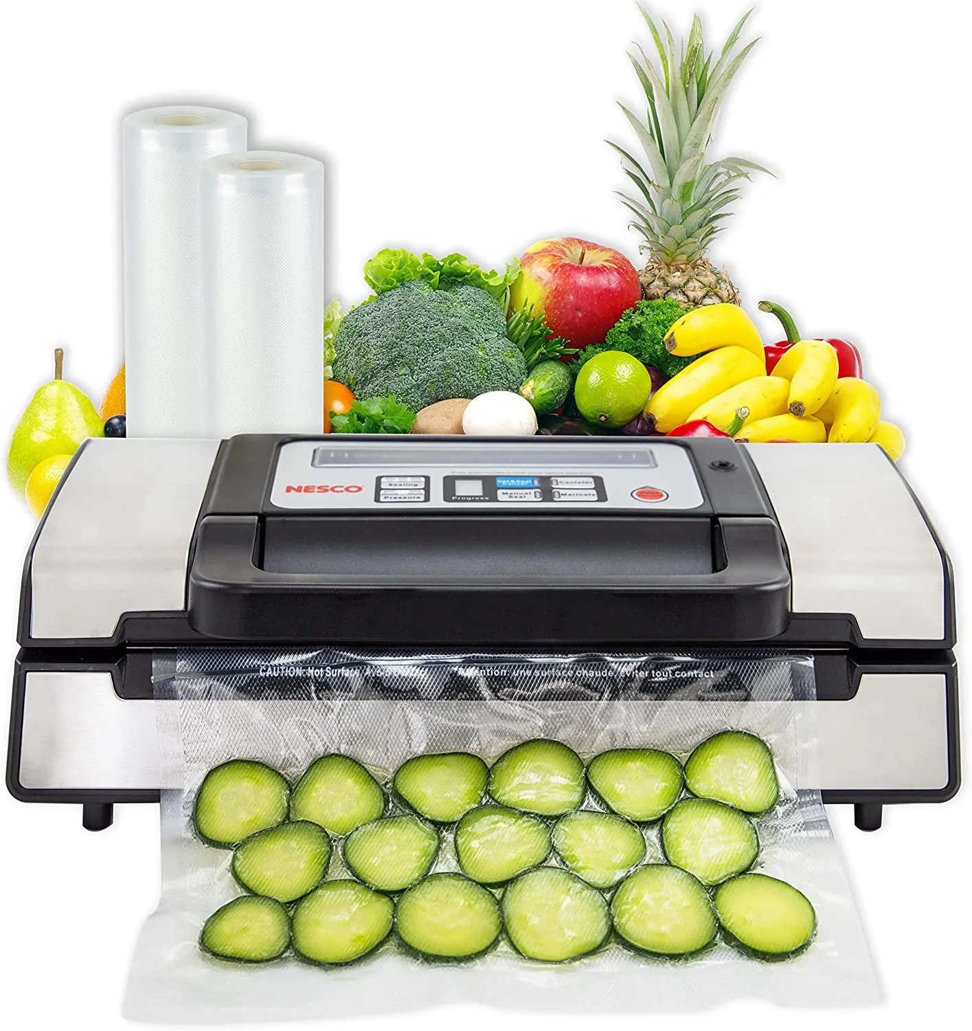 Nesco Deluxe Food VS 12 Vacuum Sealer, 130 Watts, Kit Bags & Viewing Lid