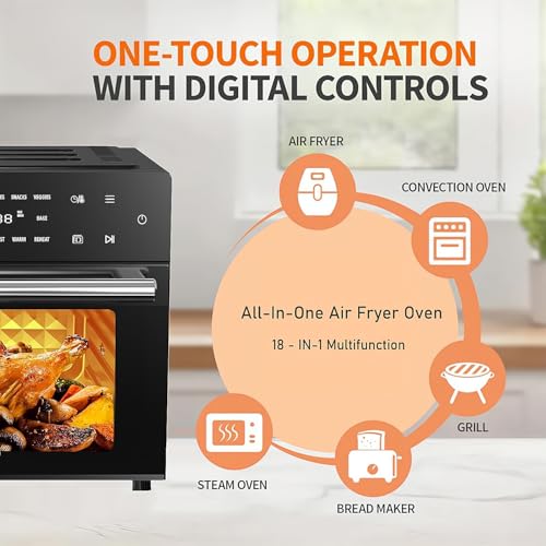 Kitchen in the box 32 QT Extra Large Toaster Oven Air Fryer Combo, 18 in 1 Convection Toaster Oven Countertop with Baking, Dehydrate and Rotisserie, 6 Accessories, 1800W : Home & Kitchen
