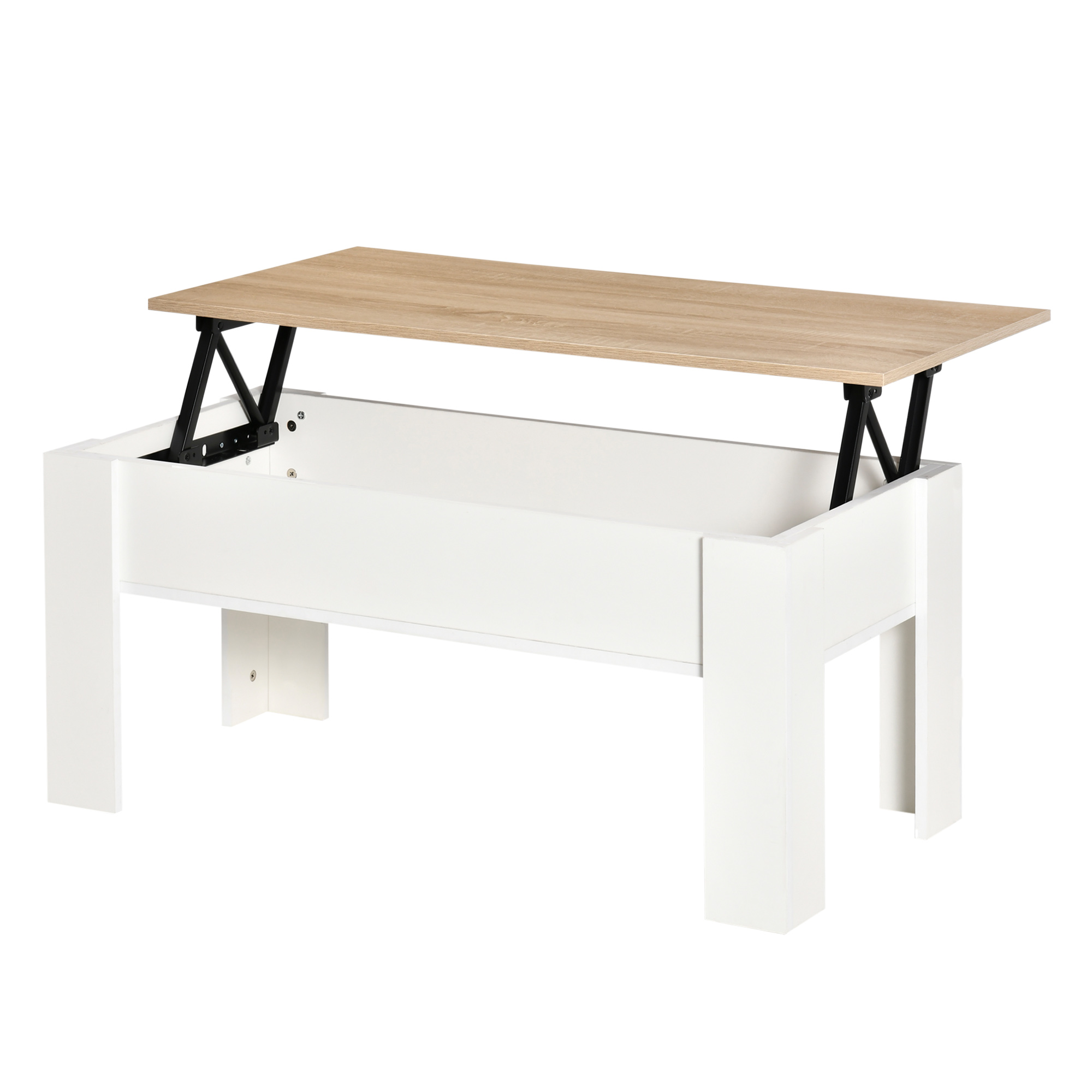 HOMCOM Höhenverstellbarer Couchtisch, Wohnzimmertisch mit verborgenem Stauraum, moderner Stil, für Wohnzimmer, Büro, 100x50x45cm, weiß