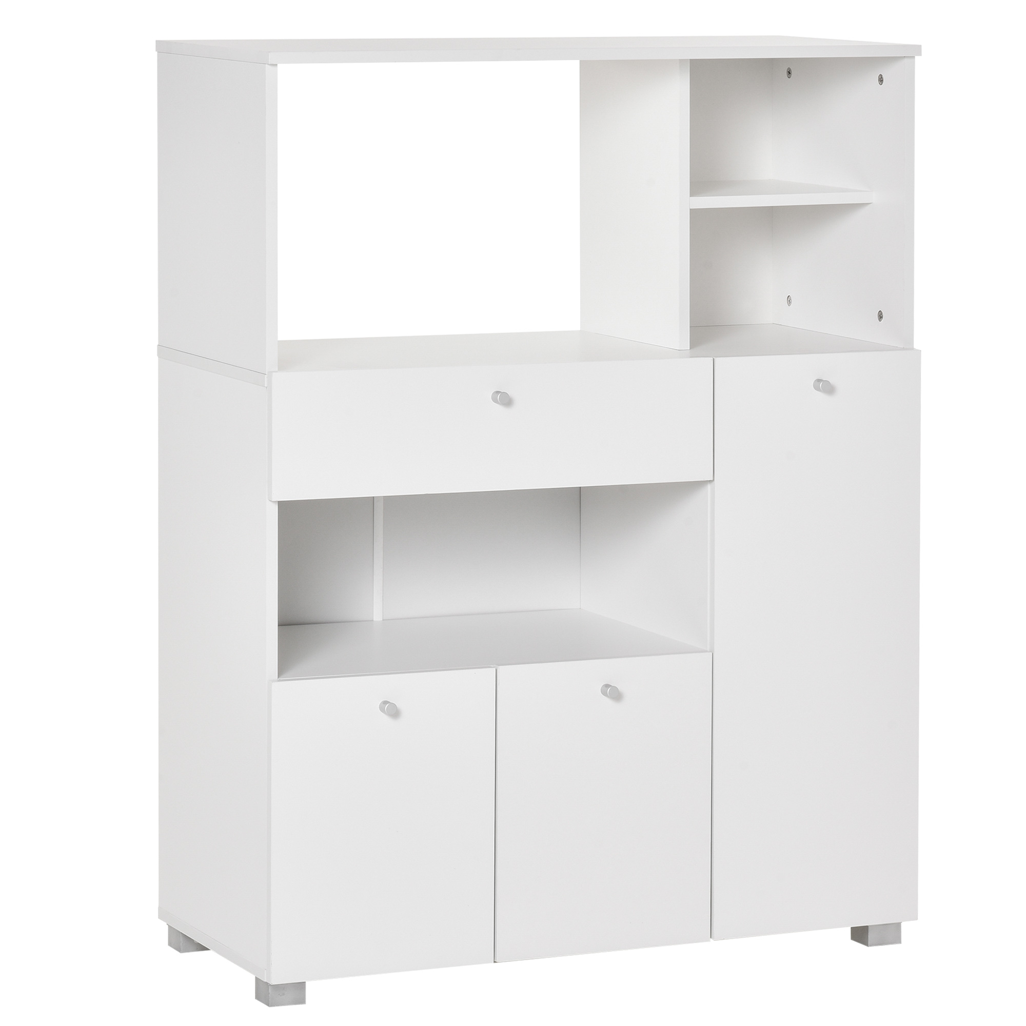 HOMCOM Mikrowellenmöbel Küchenschrank Küchenaufbewahrungsbuffet mit 2 Schränken, 4 Fächern, Schublade, 90L x 40B x 120H cm in Weißem Holz