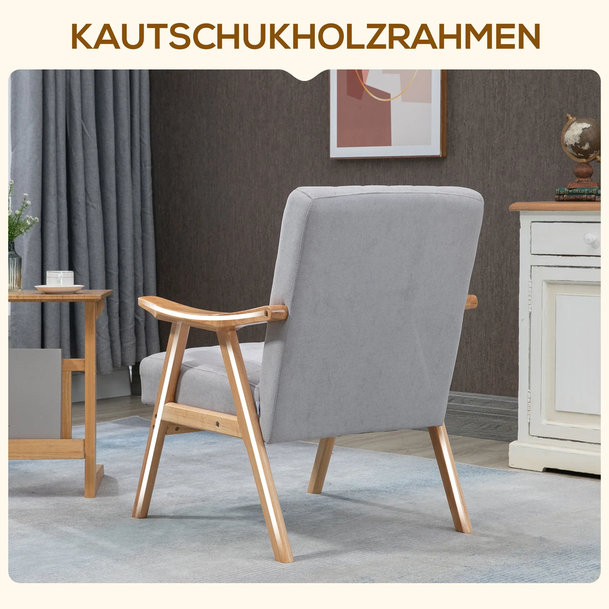 HOMCOM Polsterstuhl Skandi Design extra bequem Samt Hellgrau
