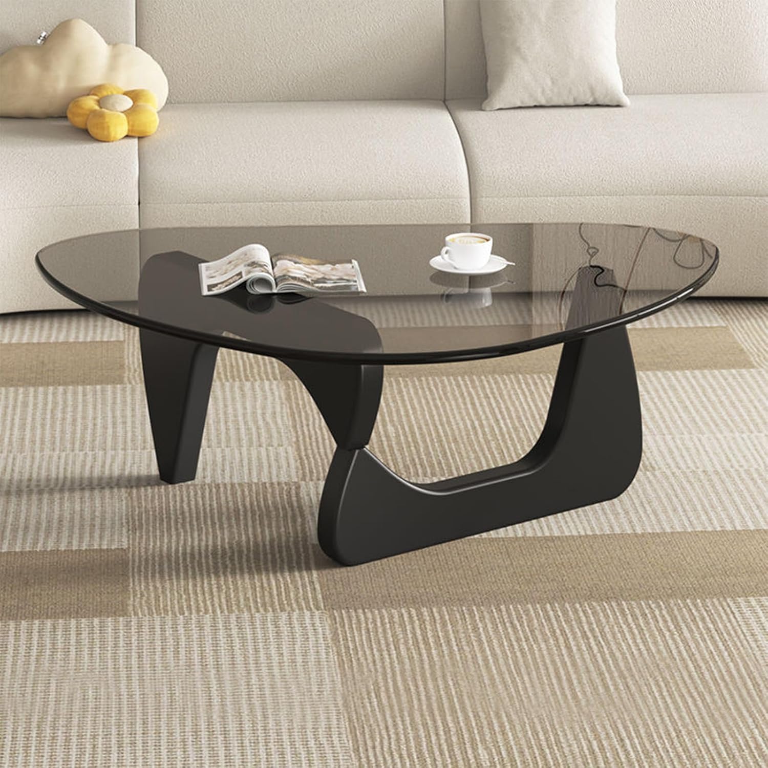 Triangolo Vetro Tavolino da Caffè, Tavolino da Caffè in Moderno con Base in Legno Massiccio, Tavolo da Pranzo da Salotto per Soggiorno, Camera da Letto, Balcone, 83 * 57 * 40 CM