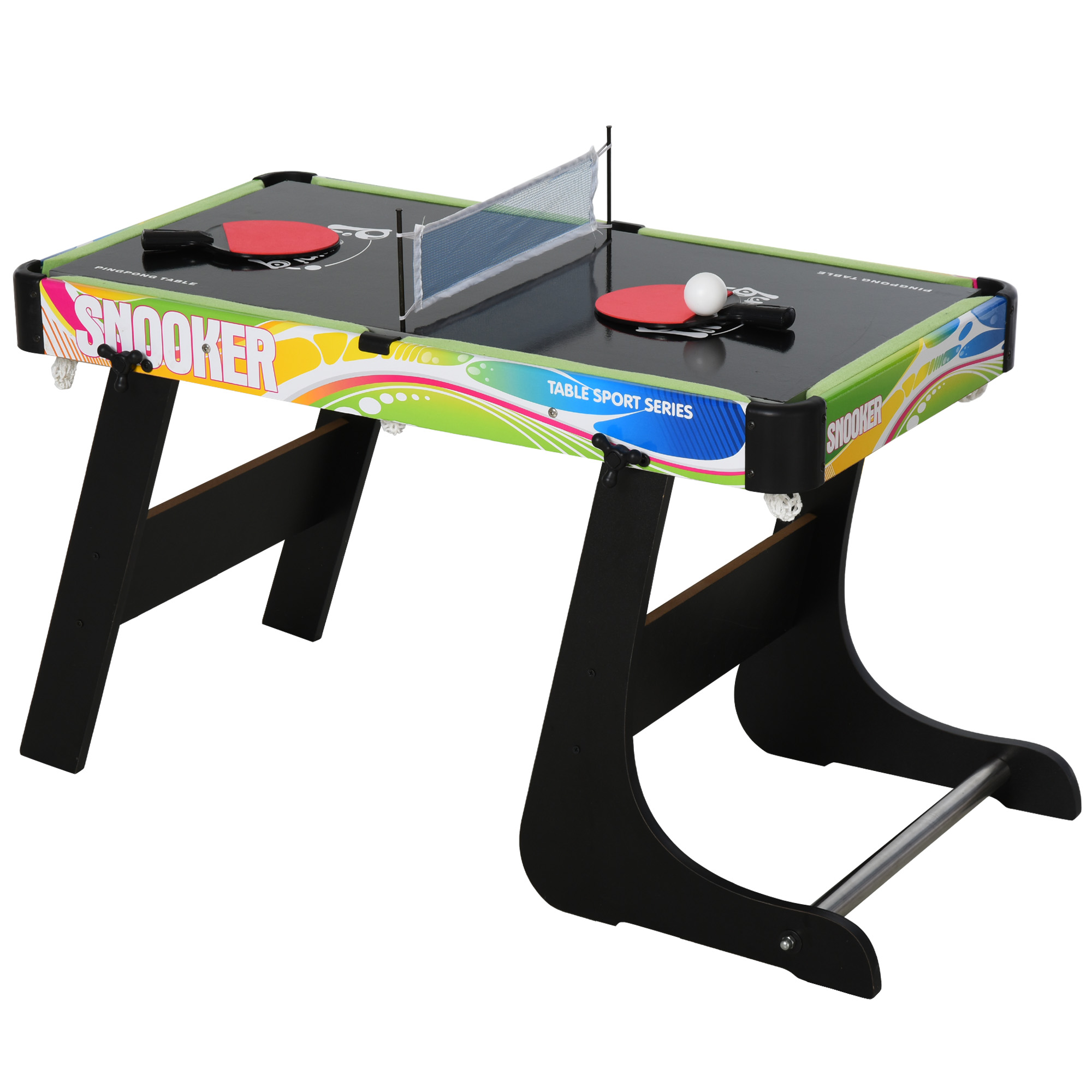 HOMCOM Tischspiel 4 in1 Tischbillard, Tischfußball, Tischtennis, Hockey, Kickertisch, Multigame, Zusammenklappbar, MDF