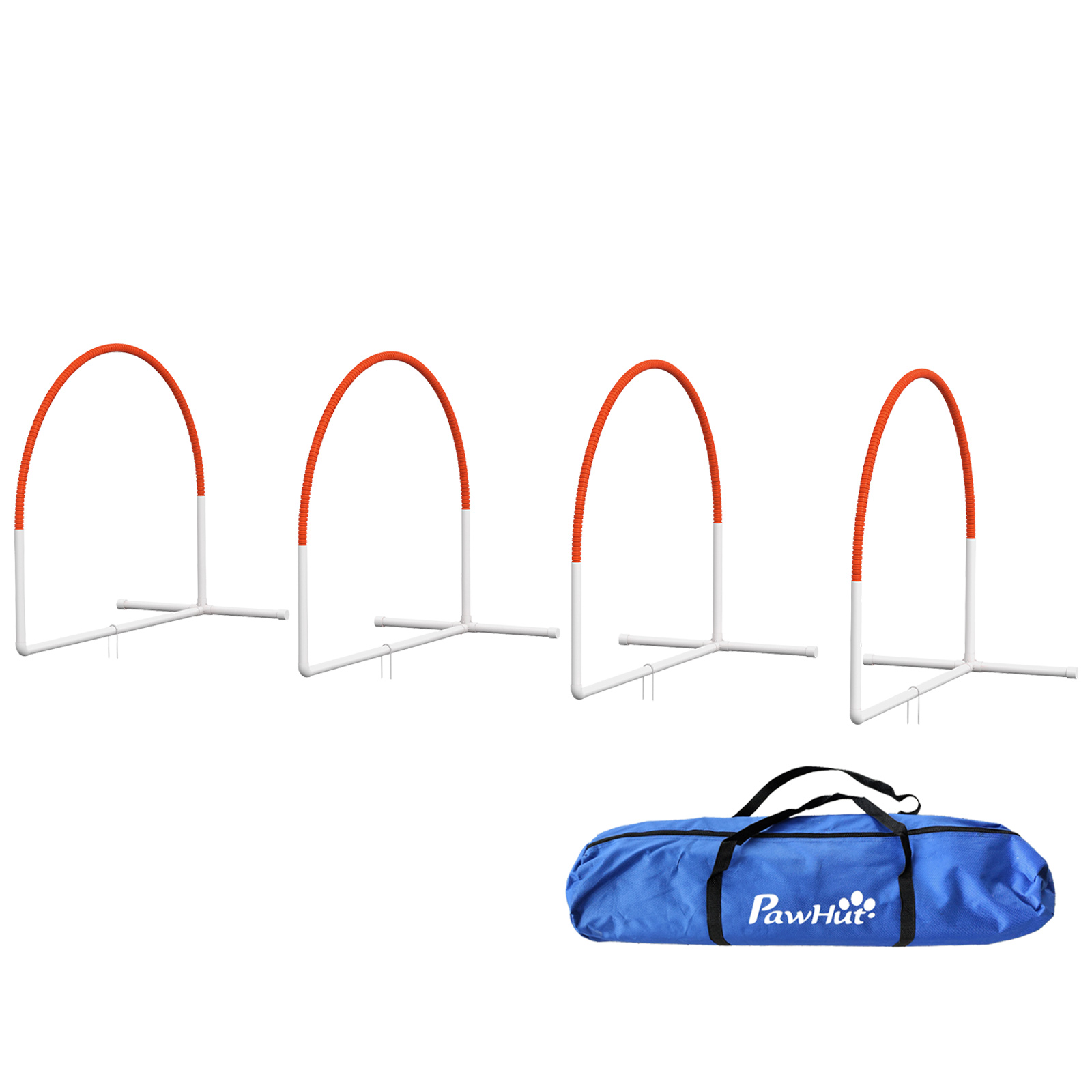 PawHut Agility-Set für Hunde, 4-teilig, inkl. Tragetasche, Kunststoff, 89x69x99 cm, Weiß+Orange