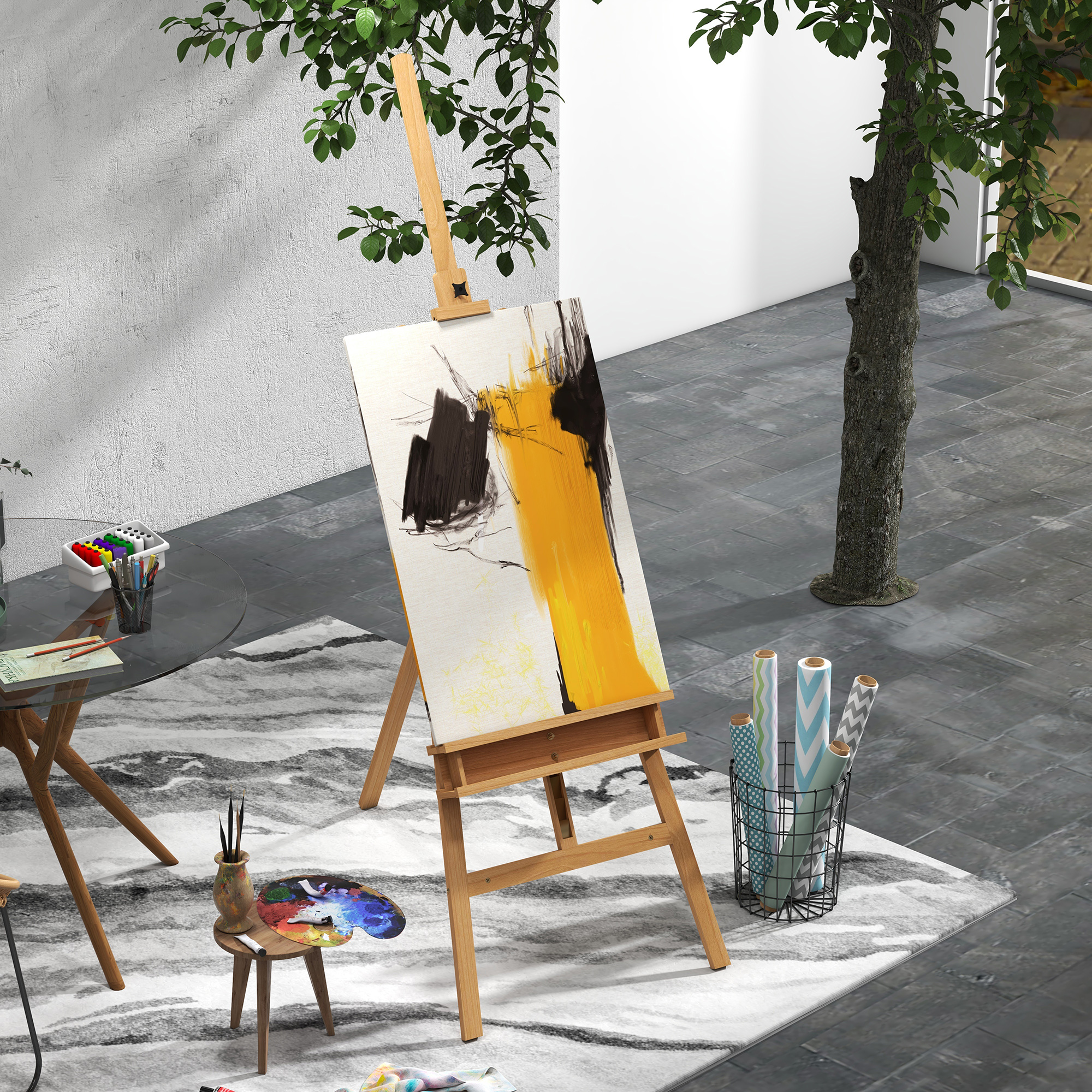 Vinsetto Staffelei, Holzstaffelei, höhenverstellbar, klappbar, Stiftablage, Buchenholz, 65 x 110 x 180-235 cm