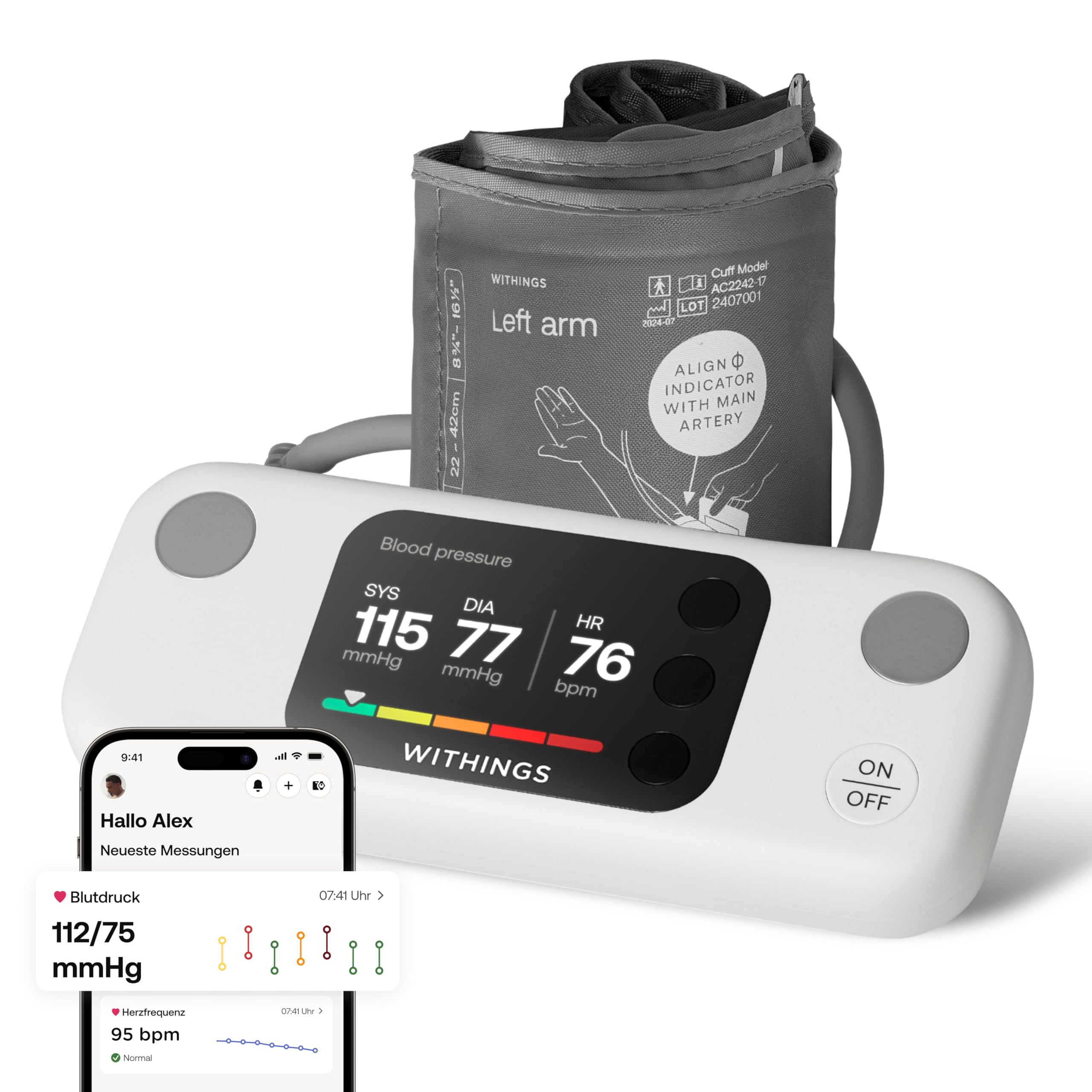Withings BPM Vision Blutdruckmessgerät mit EKG 2 in 1 Oberarm Blutdruckmessgerät für Zuhause mit App