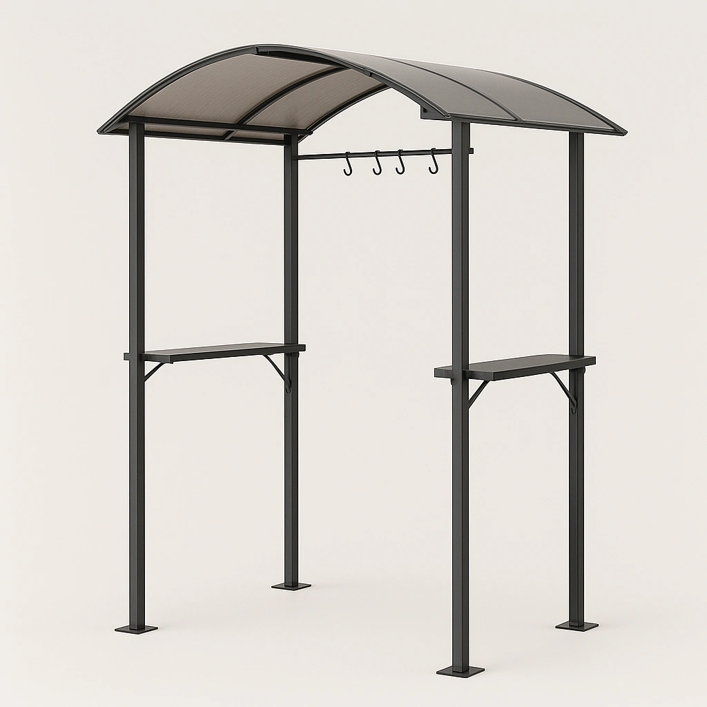 Udendrs havegrillskur med metalramme og akryltag - egnet til have eller terrasse - ml 240 cm x 150 cm x 270 cm