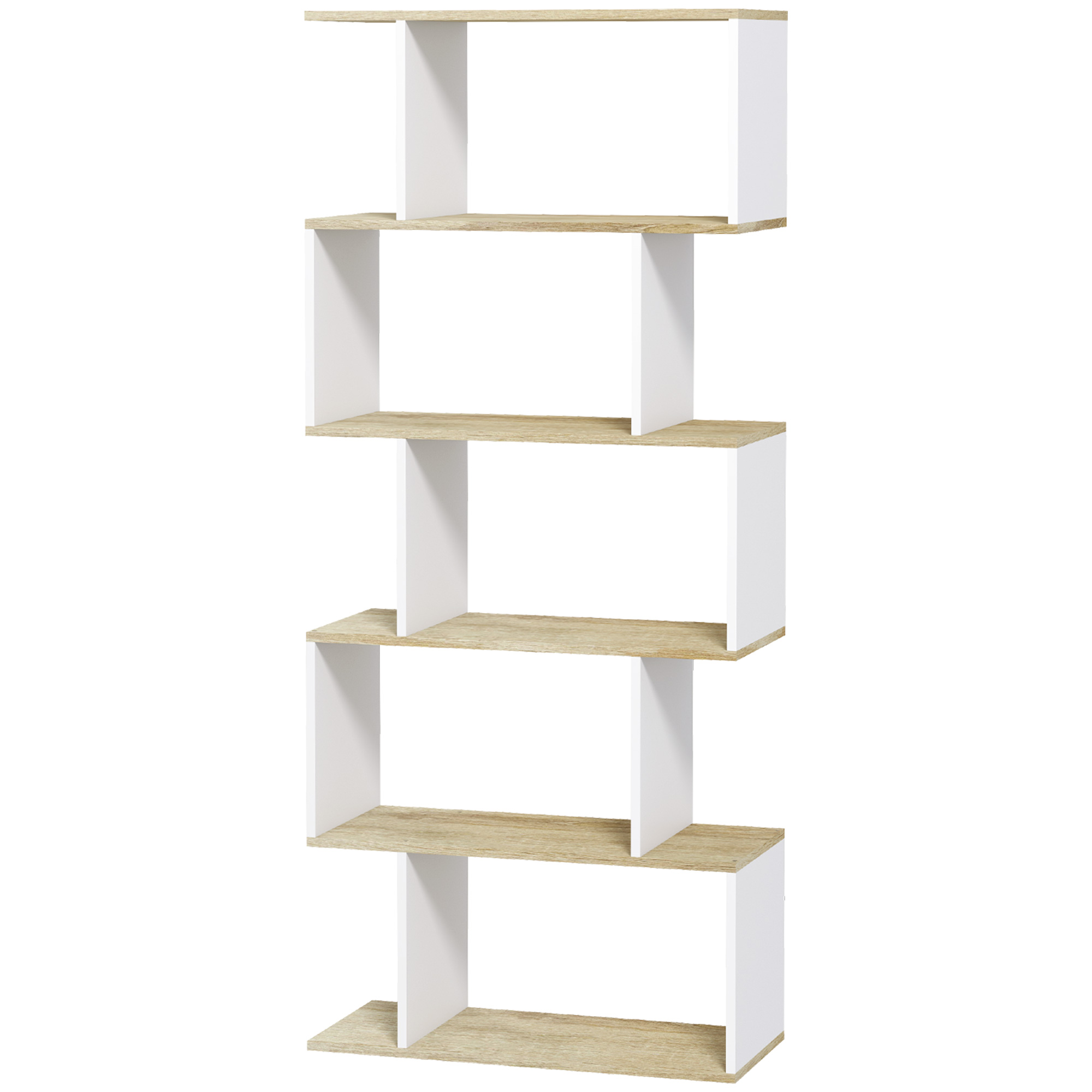 HOMCOM Skandinavisches Bücherregal Aufbewahrungsmöbel 5 Regale gegen Kippen, Belastung 25 kg Holzoptik & Weiß