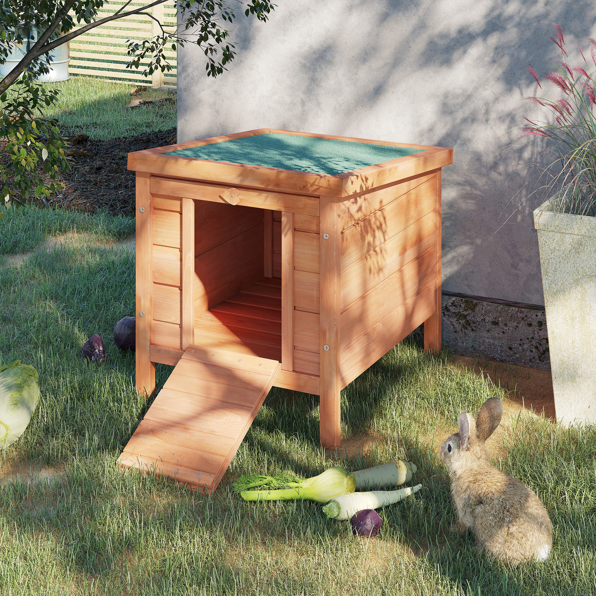 PawHut Kleintierstall Kleintierhaus mit Rampe Holz Grün + Natur