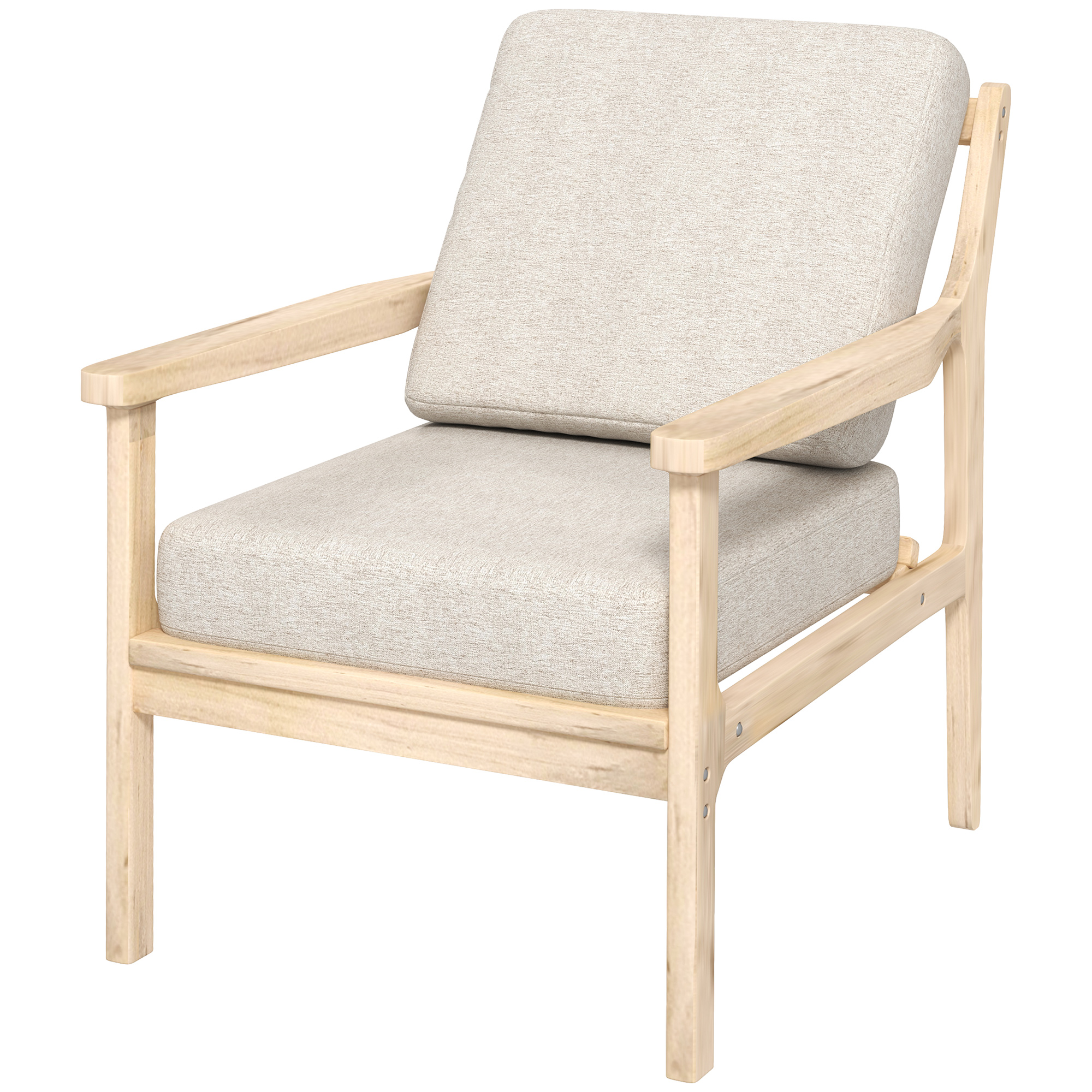 HOMCOM Polsterstuhl mit Armlehnen, solidem Holzrahmen und abnehmbaren Kissen, für Wohnzimmer, Schlafzimmer, Beige