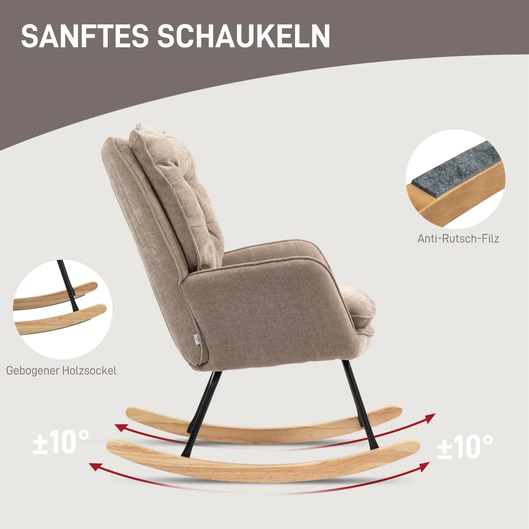 HOMCOM Schaukelstuhl Schwingsessel sanftes Schaukeln Chenille-Komfort