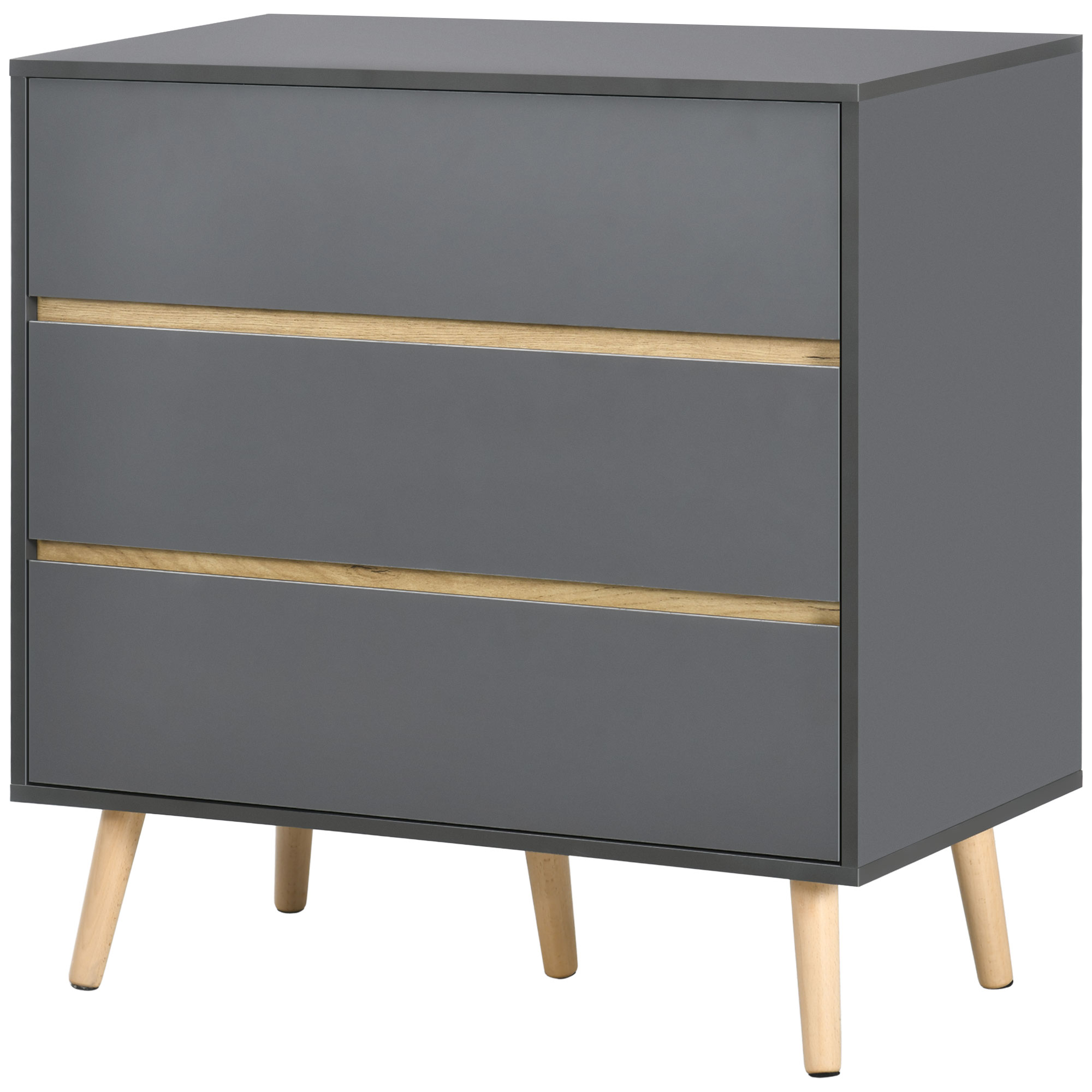 HOMCOM Kommode 3 Schubladen Aufbewahrungsmöbel ohne Griffe skandinavisches Design 80 x 40 x 80 cm grau