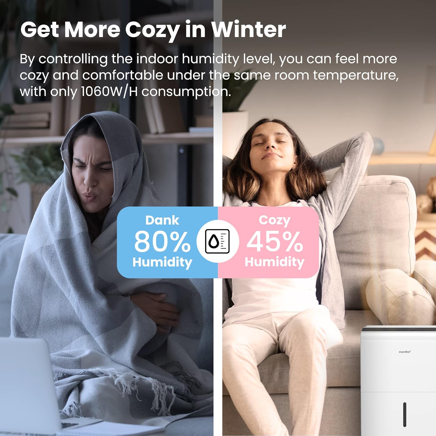 Comfee Luftentfeuchter, 30L/24h, Raumgröße ca. 180m³(80m²), Intelligenter Entfeuchtermodus, 24H Timer, Wassertank 3L, MDDP-30DEN7