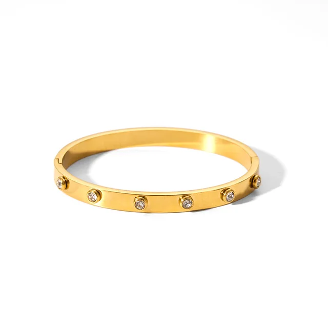 Classic Stainless-Steel Bangle with Sparkling Zirconia �C Hypoallergenic and Water-Resistant