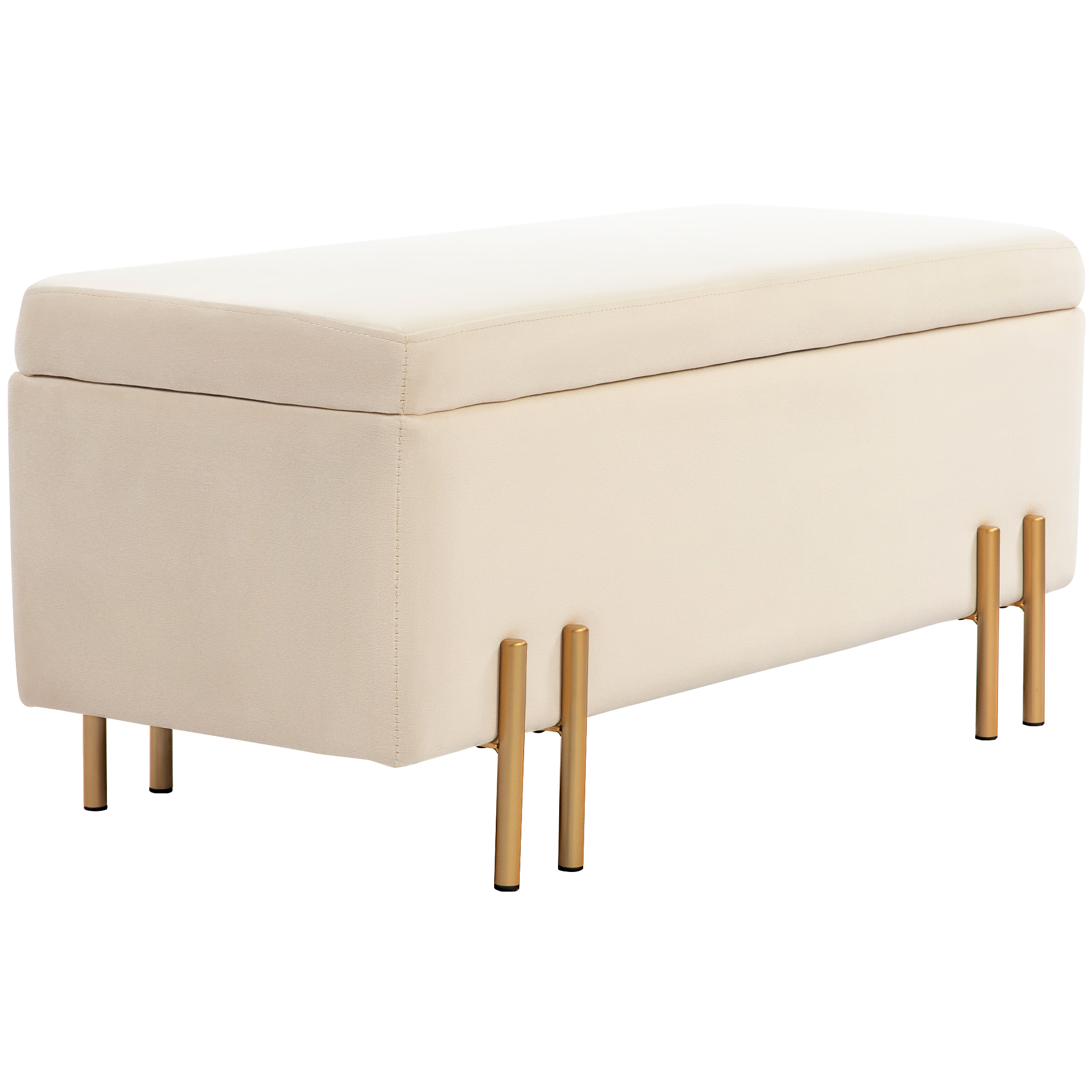 HOMCOM Polsterbank mit Stauraum, Truhenbank, Schaumstoff, Metall, Kautschukholz, 100 x 40 x 42 cm, Beige