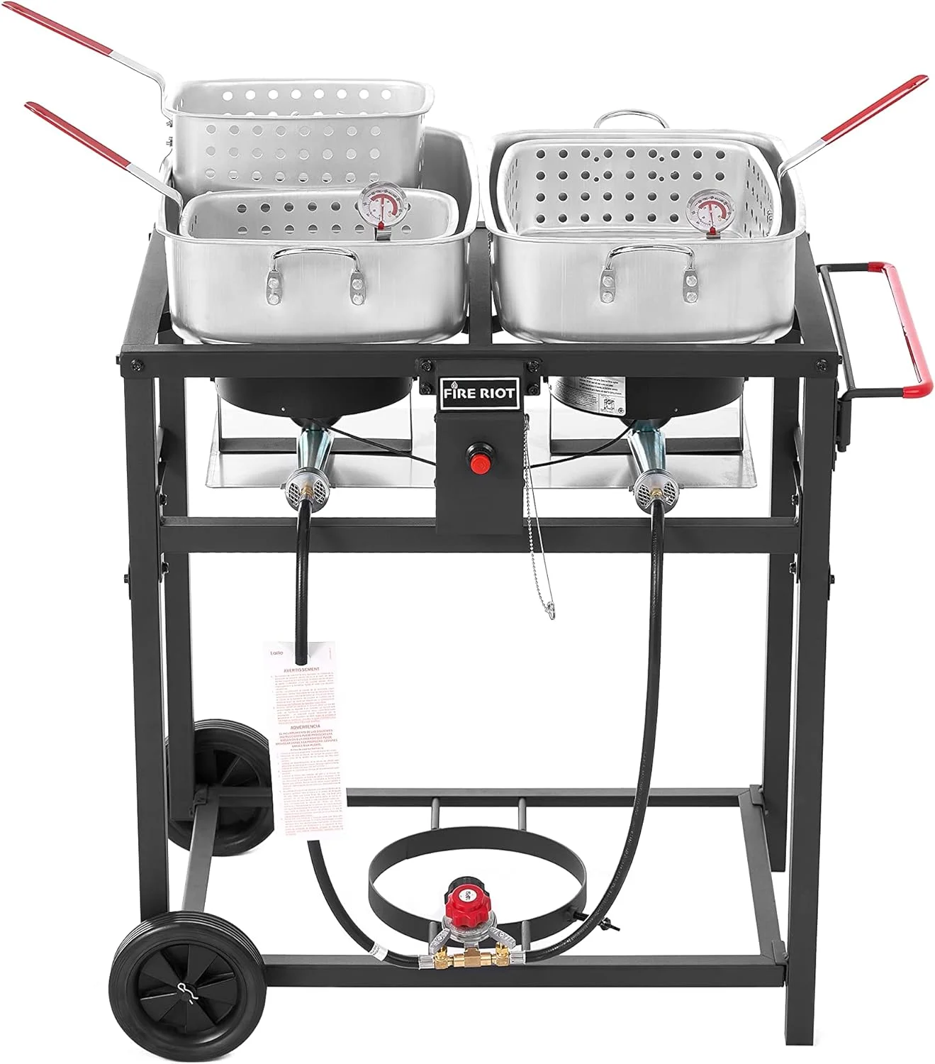 Carrello per friggitrice a doppio bruciatore a propano per esterni, 2 pentole in alluminio da 18 QT e cestelli per friggere, ideale per fritture di pesce, alette di pollo, patatine fritte, patatine fritte Cajun