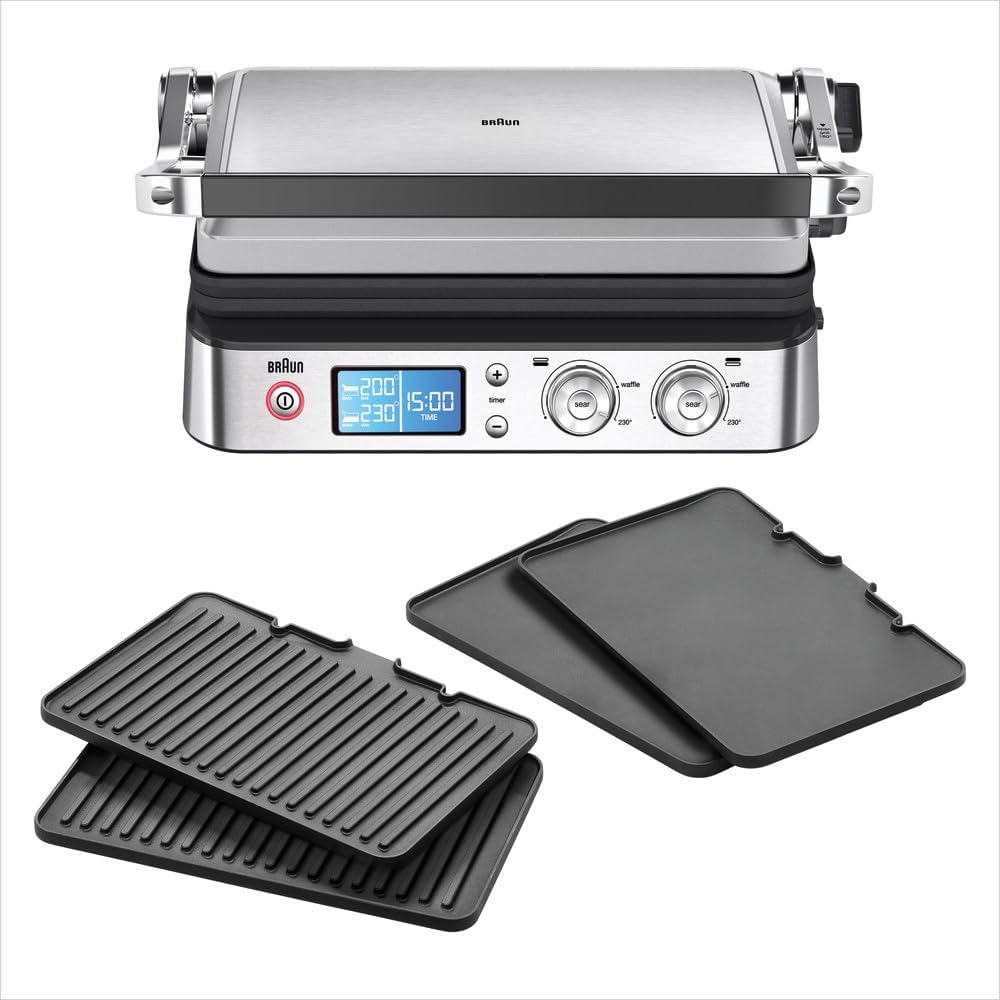 Braun MultiGrill9 CG9043 Griglia Elettrica a Controllo Elettronico con 2 Termostati Indipendenti, Griglia Aperta 37x46cm, Funzione BOOST, Piastre Removibili in Dotazione 2 Set Griglia e Liscia, 2000W