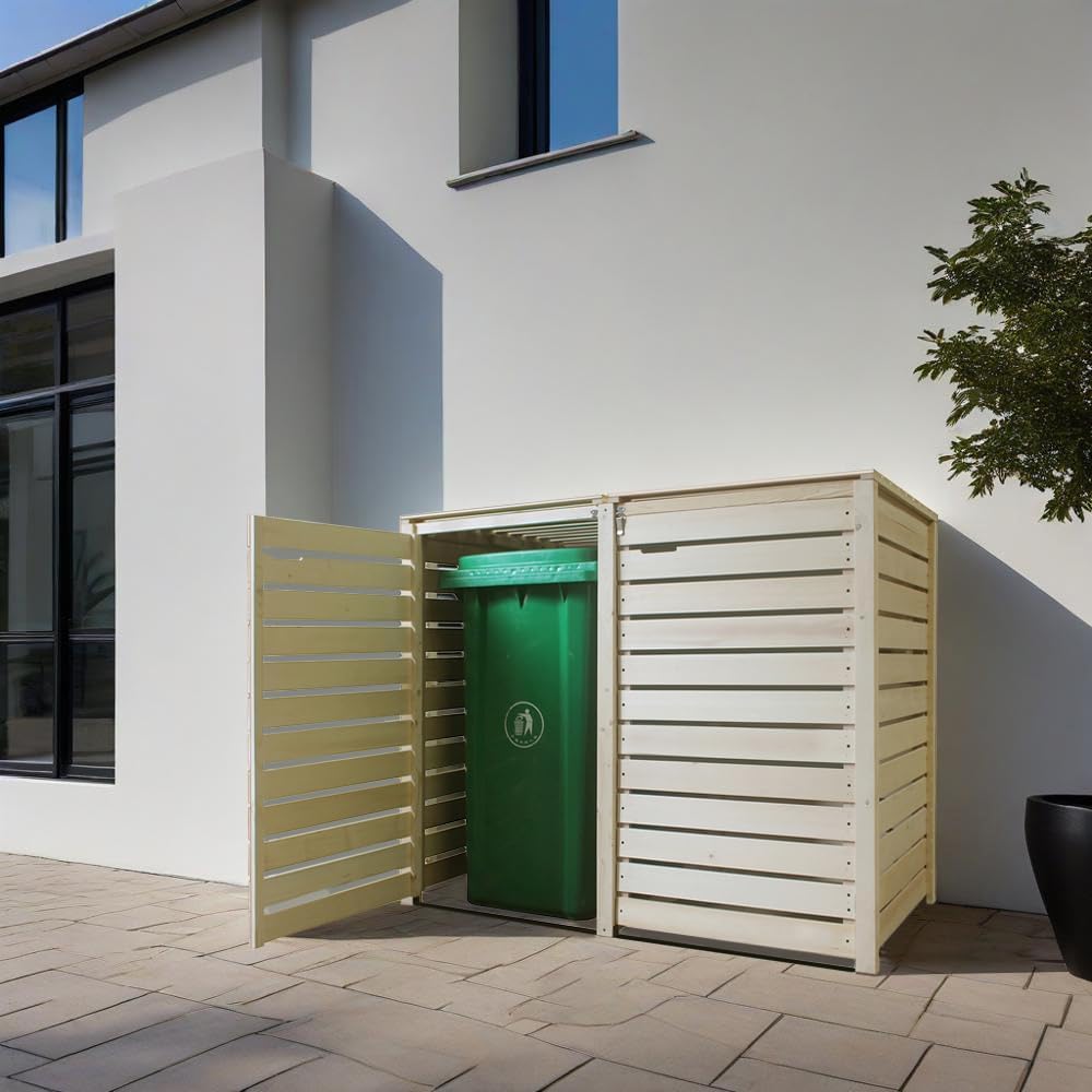 Mülltonnenbox Mülltonnenverkleidung Mülltonnecontainer für 2 Tonnen Holz 120L - 240L Natur mit Rückwand Hamburg