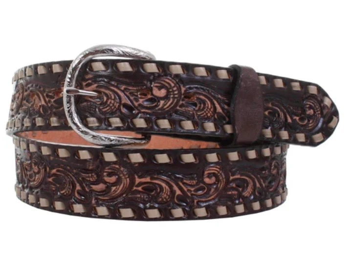 Double J Saddlery - Brown Vintage Whirlwind Tooled Belt