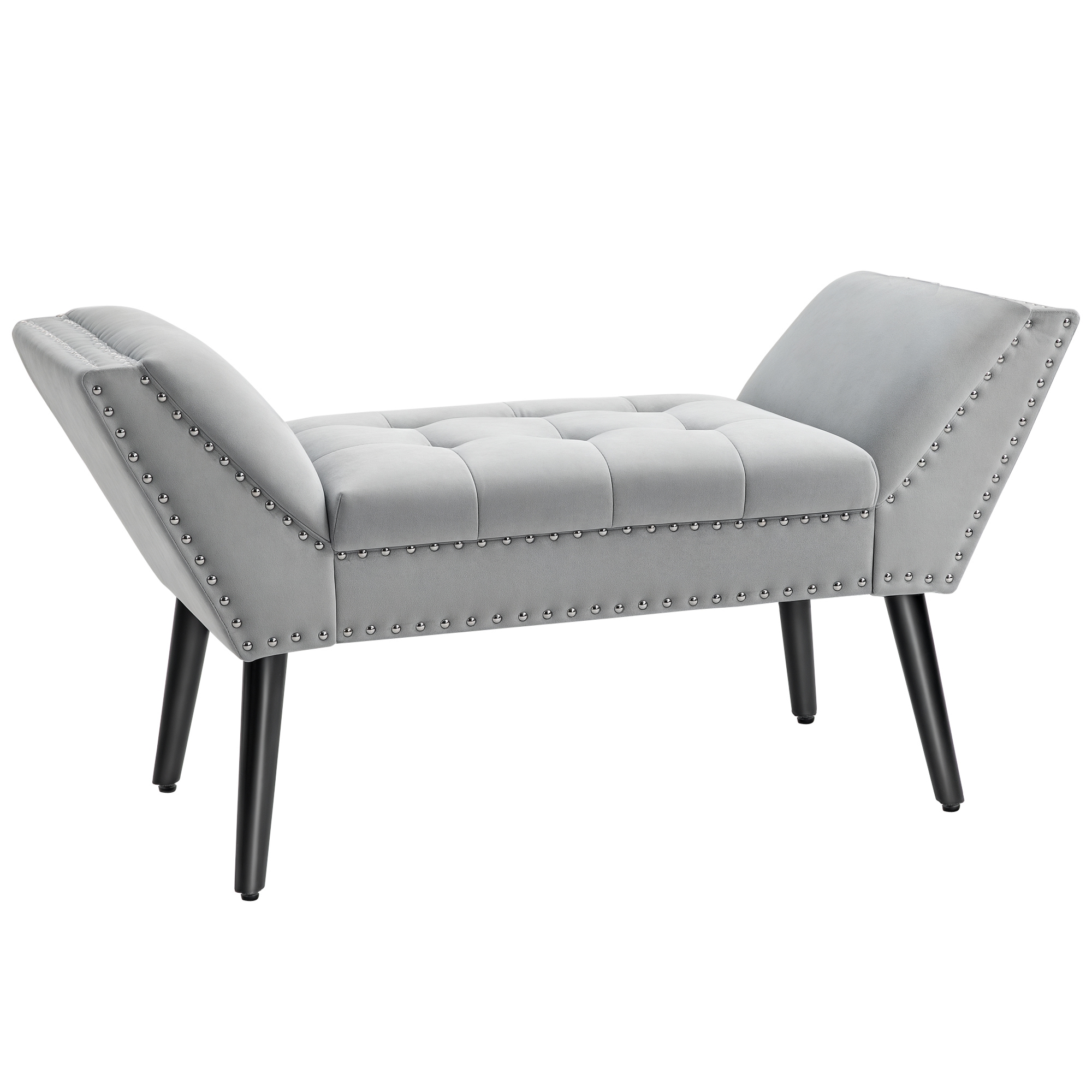 HOMCOM Polsterbank Sitzbank Klavierbank Pianobank mit Samtoptik Bettbank für Schlafzimmer Wohnzimmer, Flur, Gummiholz Hellgrau 114 x 46 x 56 cm