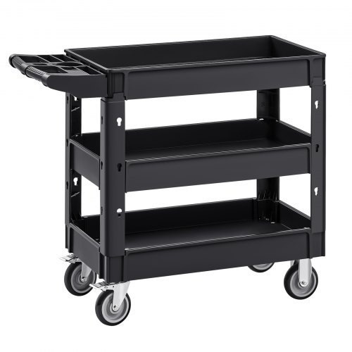 VEVOR Servierwagen 103x43,5x85,7cm Abräumwagen 249kg Tragfähigkeit Rollwagen aus Polypropylen Mehrzweckrollwagen mit 3 Fächern Küchenwagen mit Schwenkrädern Nischenwagen Werkstattwagen Servicewagen