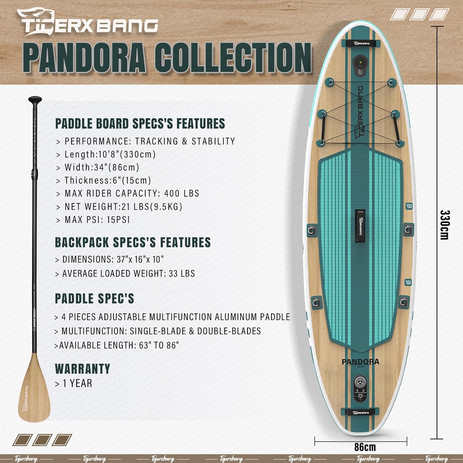 SUP Gonfiabile Adulti, tavola da paddle board da 330cm con accessori premium completi per SUP gonfiabile, paddleboard extra larghe per adulti e bambini - Collezione Pandora