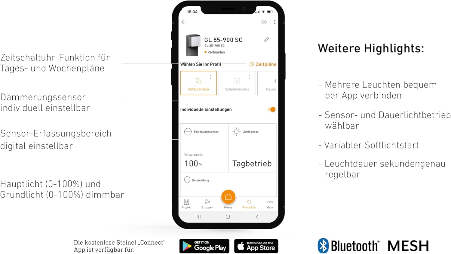 Steinel LED Wegeleuchte GL 85-900 SC Connect, 90 cm Höhe, Bewegungsmelder, smarte Gartenleuchte, dimmbar, vernetzbar per App, Zeitschaltuhr, Anthrazit