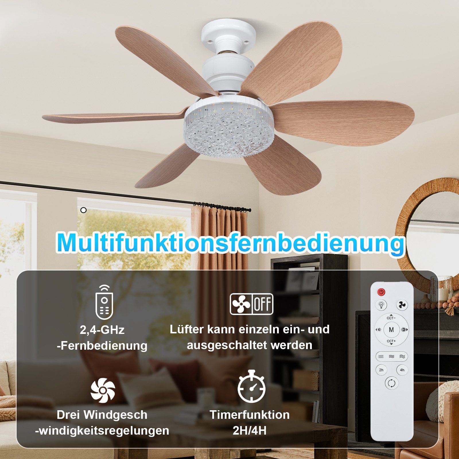 Deckenventilator Sockel Deckenventilator Dimmable mit Licht und Fernbedienung