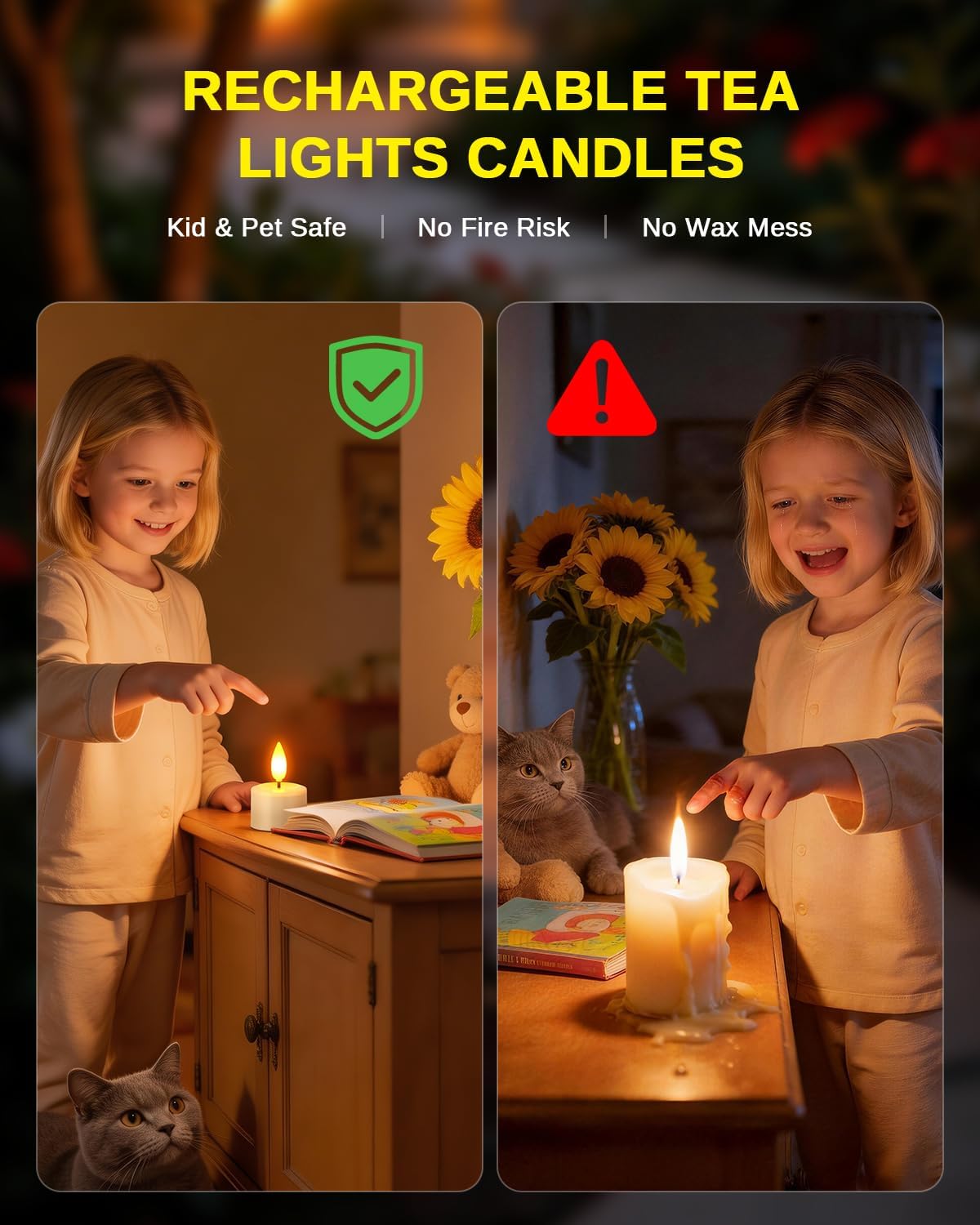 SoulBay Magnetische flammenlose Kerzen, wasserdicht, flackernde LED-Teelichter, Votivkerzen mit Ladestation, Fernbedienung, Timer für Badezimmer, Laterne, Urlaub, Weihnachtsdekoration, Kobalt-Batterie