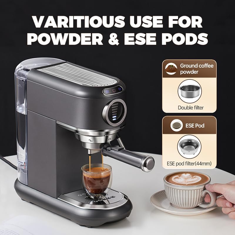 CAFELFFE MK-601F Macchina per caffè espresso 4 in 1 con vapore e brocca, infuso caldo/freddo, macchina da caffè 19 bar compatibile con cialde Nes Original/DG/ESE/caffè macinato per casa/ufficio