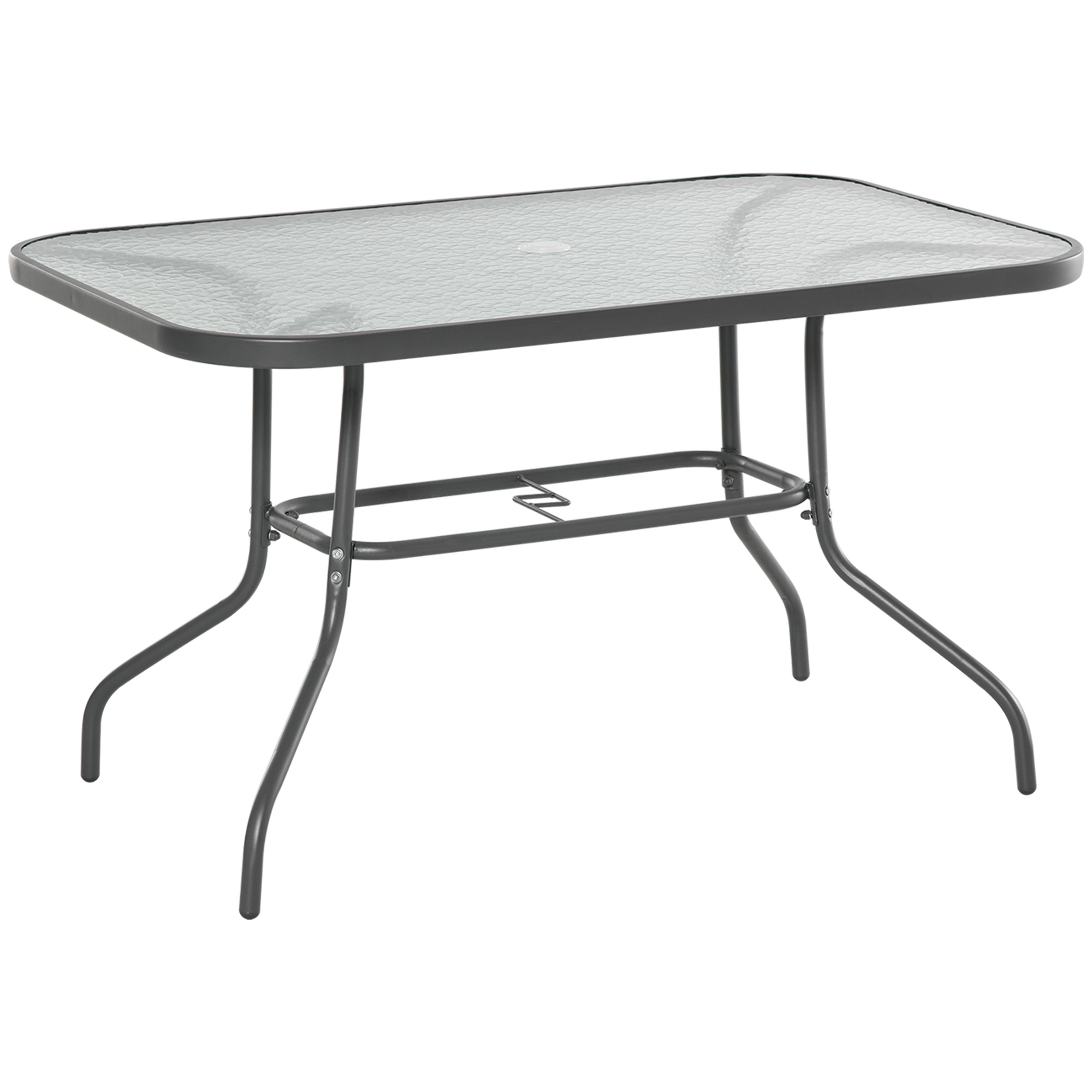 Outsunny Gartentisch Bistrotisch Balkontisch Garten Beistelltisch Bistrotisch Gartenmöbel mit Glasplatte Schirmloch Hartglas + Metall Carbongrau  120 x 80 x 70 cm