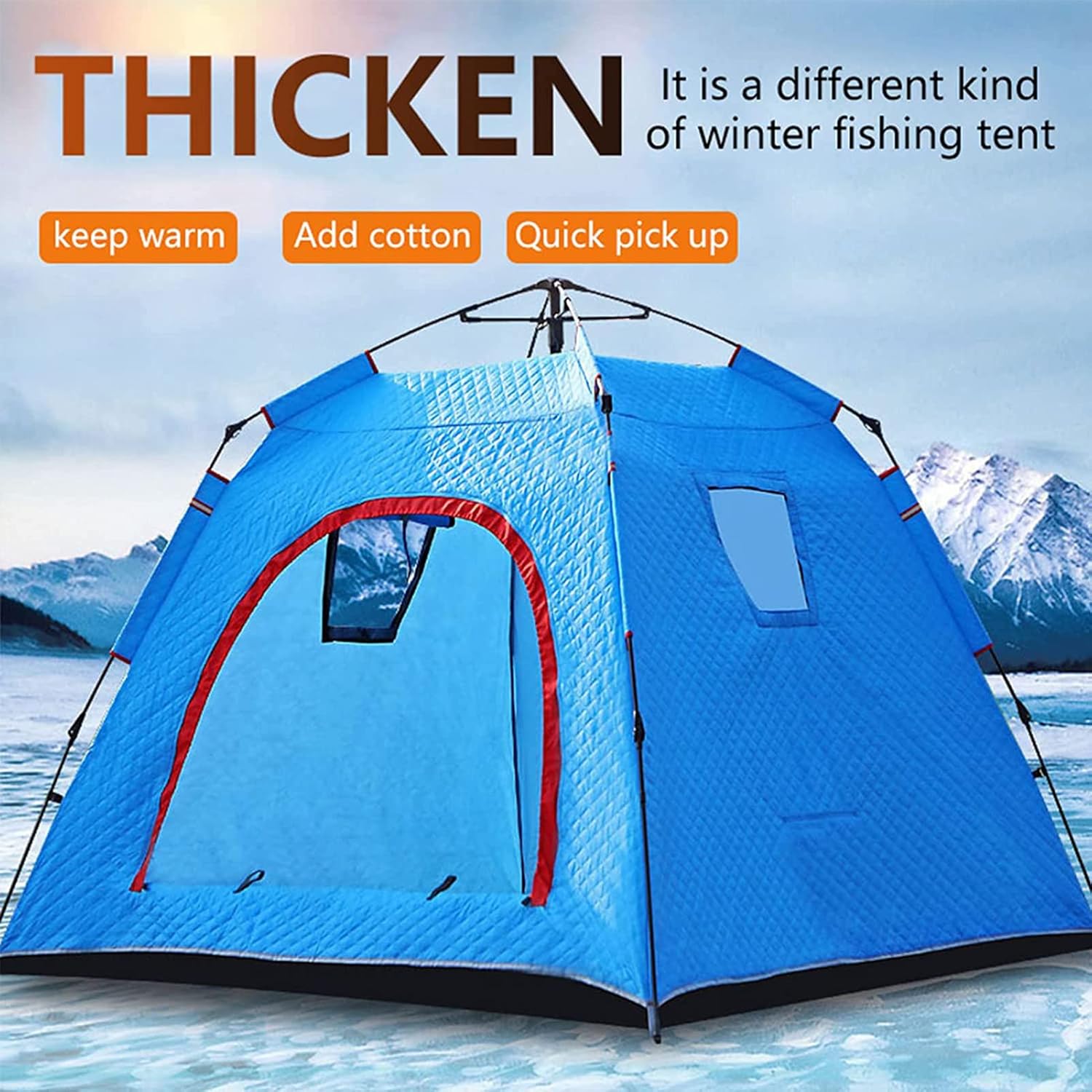 4 Personen Outdoor Eisfischen Unterstand Angeln Baumwolle Zelt Verdicken Warmes Zelt Winter Wasserdicht Camping Zelt mit feuchtigkeitsdichtem Pad