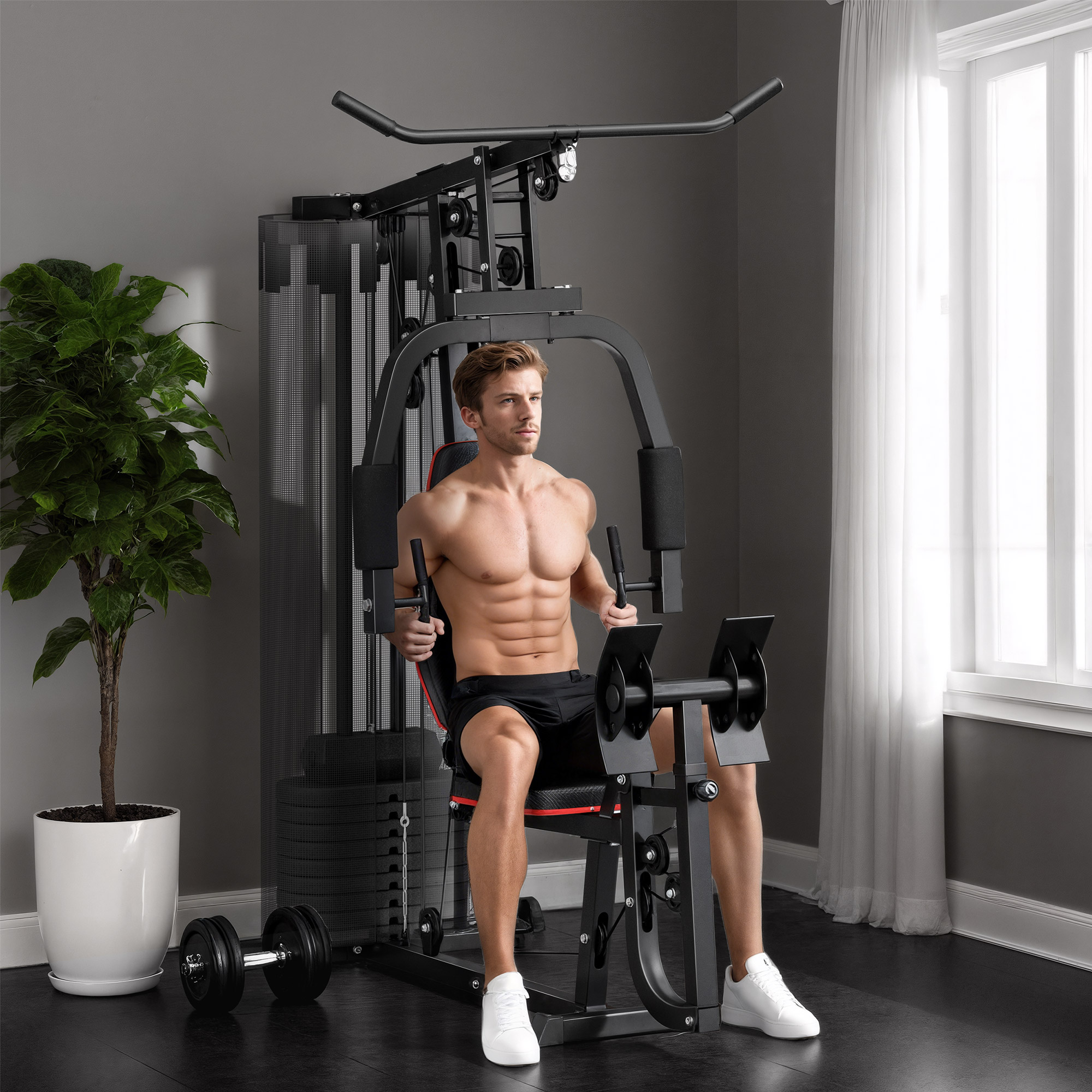 SPORTNOW Heim-Fitnessstation mit 45 kg Gewichtsblöcken, Hochseilzug, Bruststation, Beinpresse für vielseitiges Training