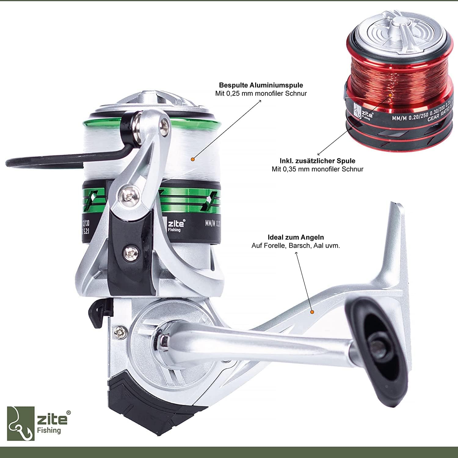 Zite Fishing Angel-Set Feeder-Angeln / 2 Feeder-Ruten 3,60m / 2 Angelrollen mit Schnur Bespult + Alu-Ersatzspulen / 1 Rutentasche 150cm / 1 Unterfangkescher 2,10m