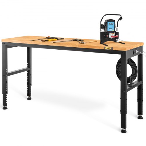 VEVOR Höhenverstellbare Werkbank 122 x 61 x 72 - 97 cm Spanntisch, 900 kg Gewichtskapazität Arbeitstisch, Braun Klappbare Werkzeugbank aus Kaltgewalzter Stahl, Multifunktionswerktisch für Werkstatt
