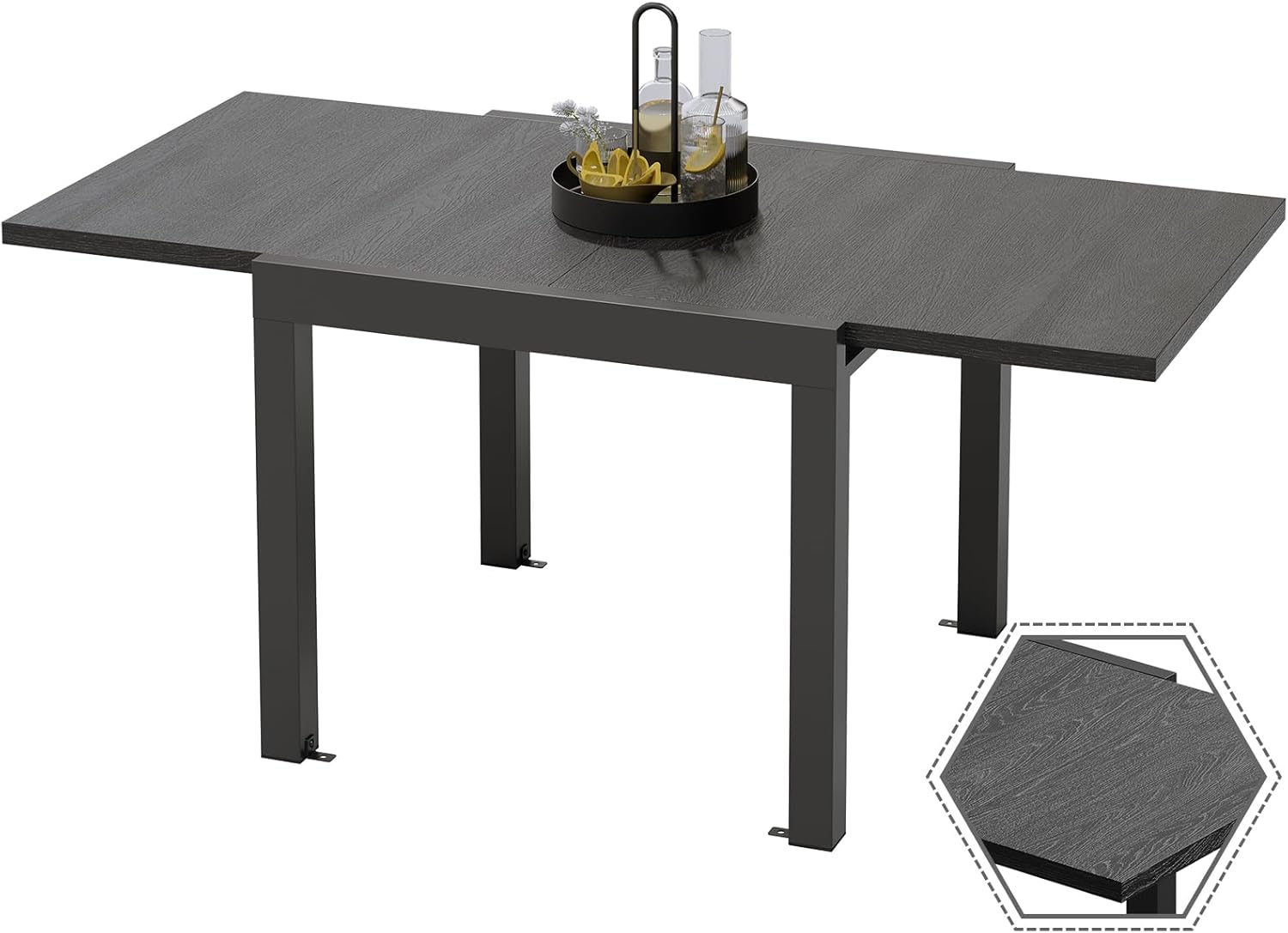 Devoko Extendable Aluminium Garden Table – Weather Resistant, 130 – 260 x 80 x 75 cm, UV Protection and Easy to Clean, for 4 – 6 People for Patio/Garden, Dark Grey