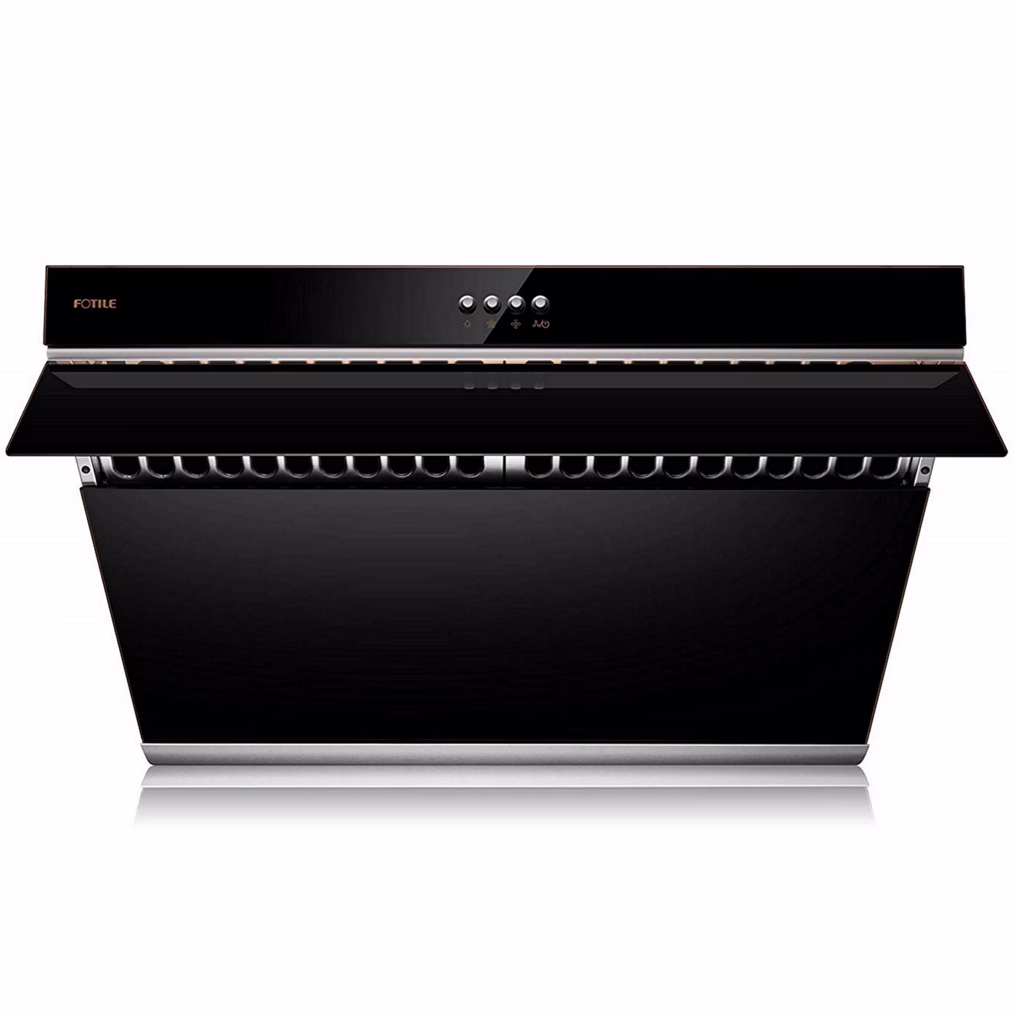 FOTILE Slant Vent Series 30" 850 CFM Under Cabinet or Wall Mount Range Hood with 2 LED lights and Push Buttons in Onyx Black Tempered Glass