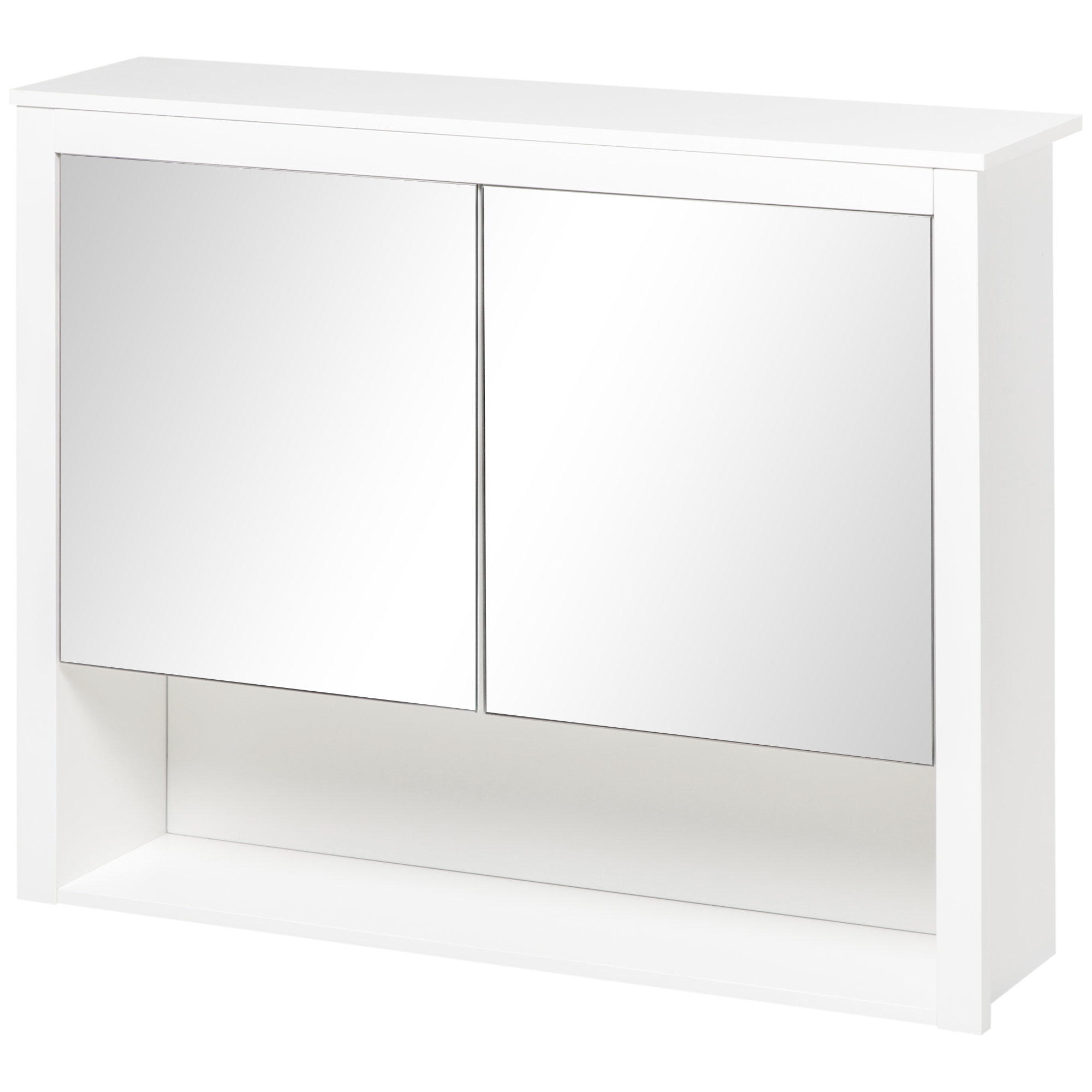 HOMCOM Badezimmerschrank mit Spiegel, Wand-Badezimmerschrank, 2 Spiegeltüren, Aufbewahrungsregal, 80 B x 20 T x 65 H cm, weiß