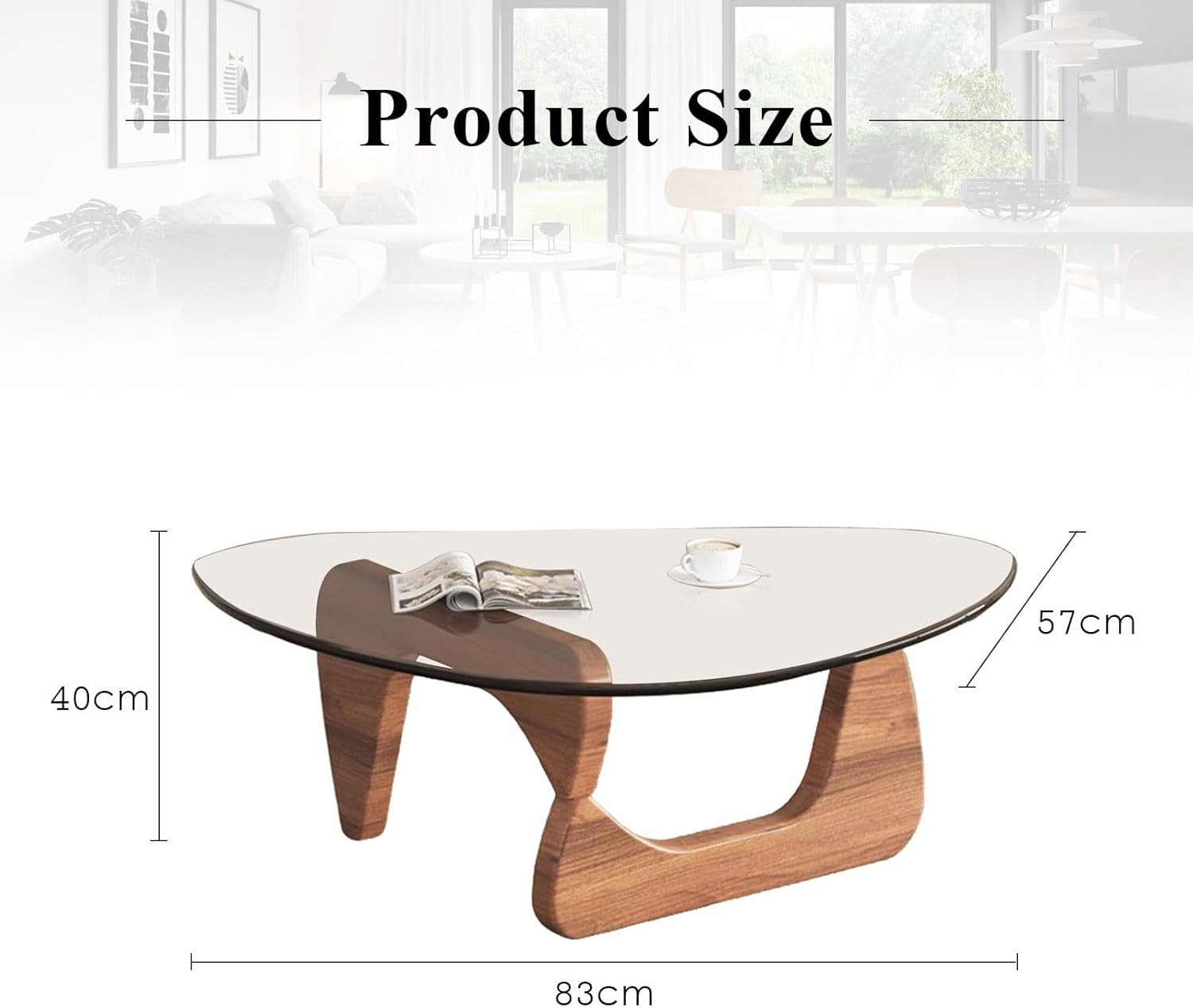 Triangolo Vetro Tavolino da Caffè, Tavolino da Caffè in Moderno con Base in Legno Massiccio, Tavolo da Pranzo da Salotto per Soggiorno, Camera da Letto, Balcone, 83 * 57 * 40 CM