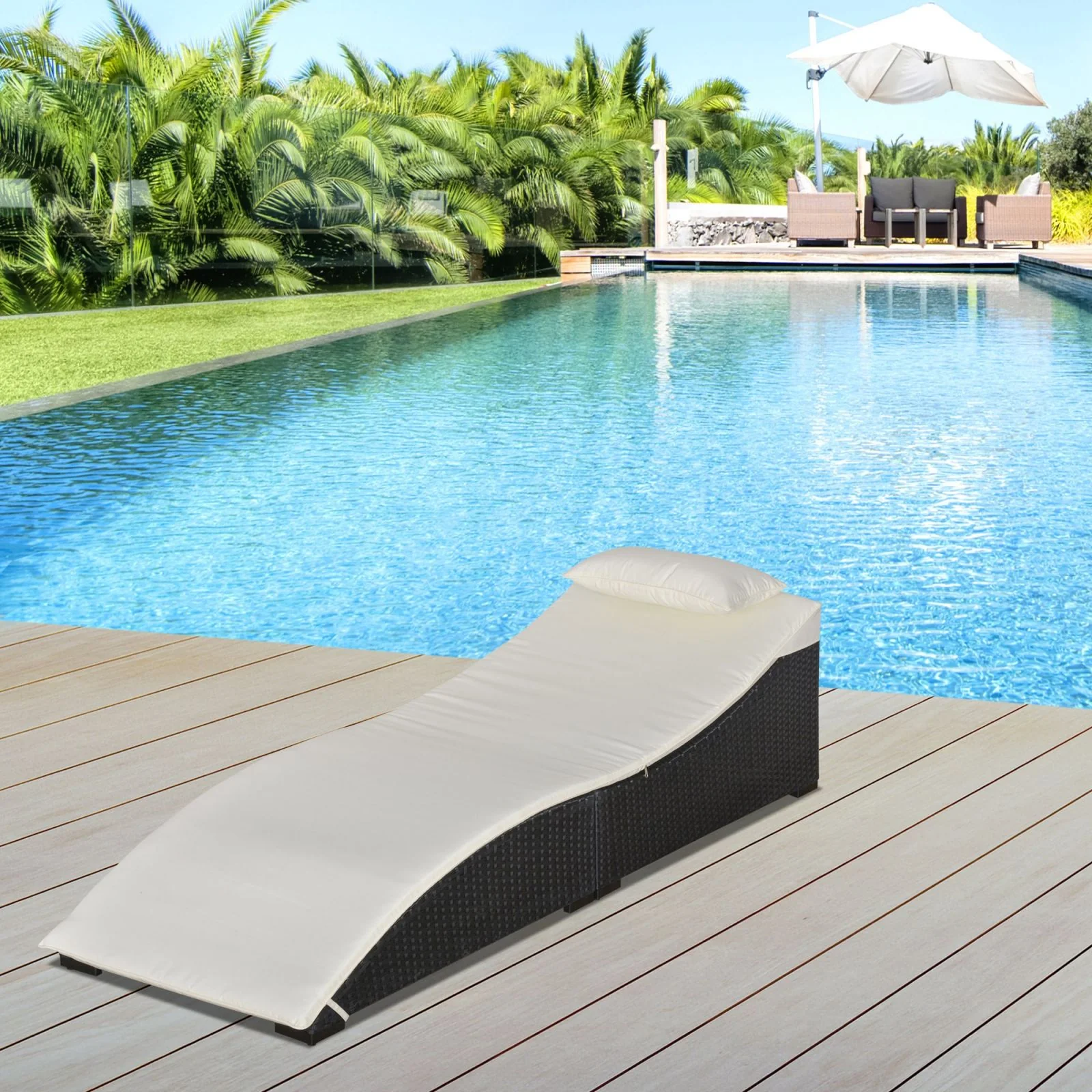 Easycomfort Lettino Sdraio Prendisole Pieghevole in Rattan Sintetico con Poggiatesta Rimovibile per Giardino, Terrazzo ed Esterni, 198x68x50cm