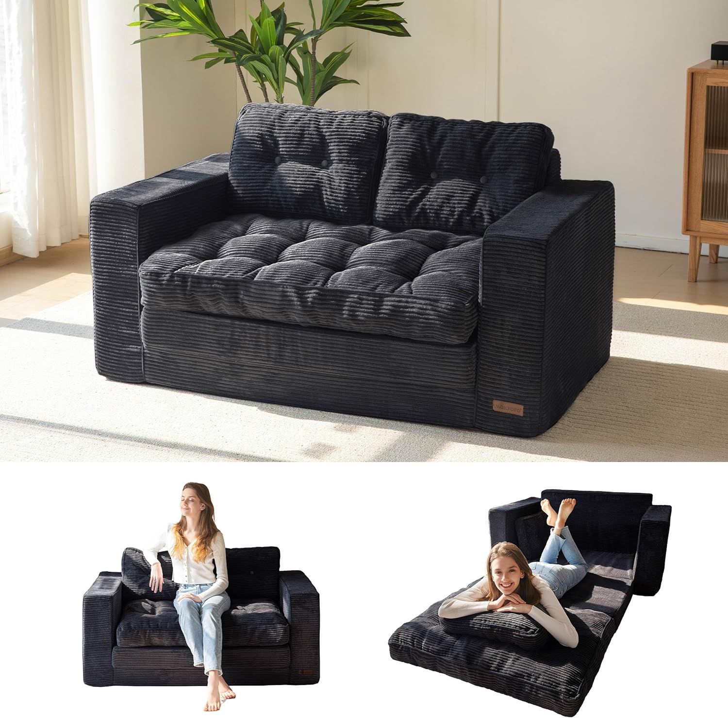 Convertible Loveseat Sleeper Sofa Bed with Pillows Beige